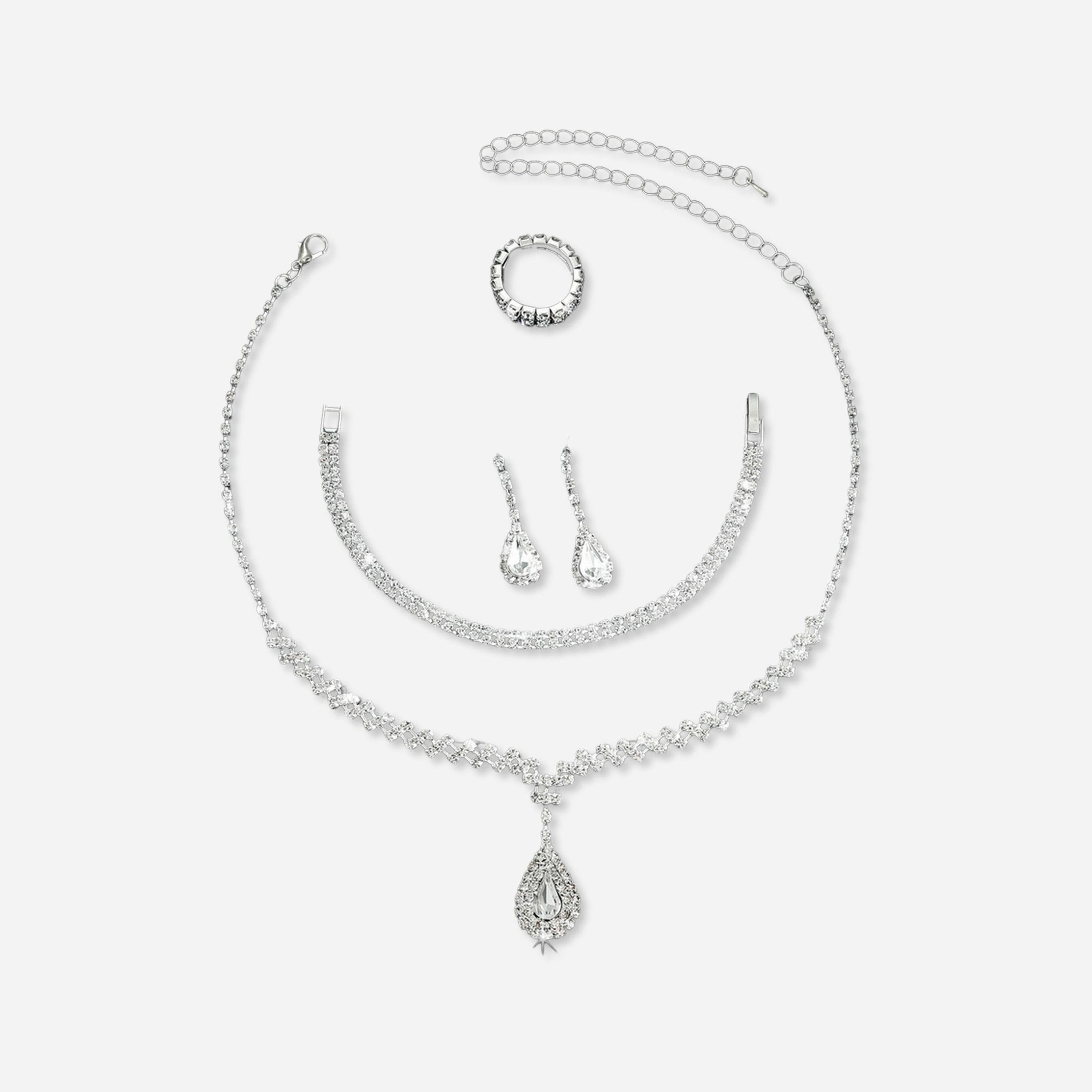 تيك تو - طقم عقد وأقراط وسوار وخاتم من الكريستال الفضي-women-watchesandjewellery-jewellery-jewellerysets-image-1