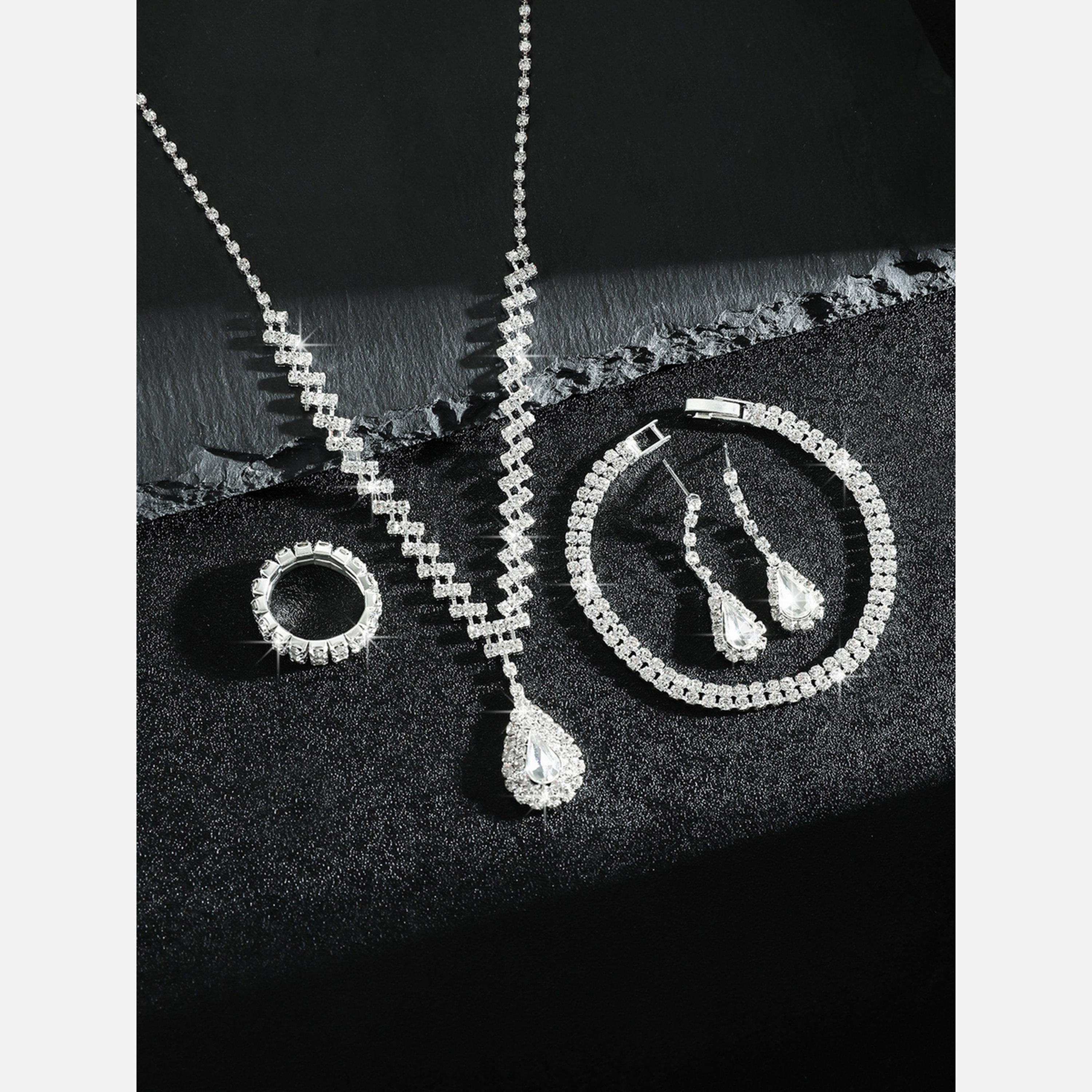 Take Two Silver Crystal Necklace with Earrings and Bracelet and Ring Set-women-watchesandjewellery-jewellery-jewellerysets-image-4