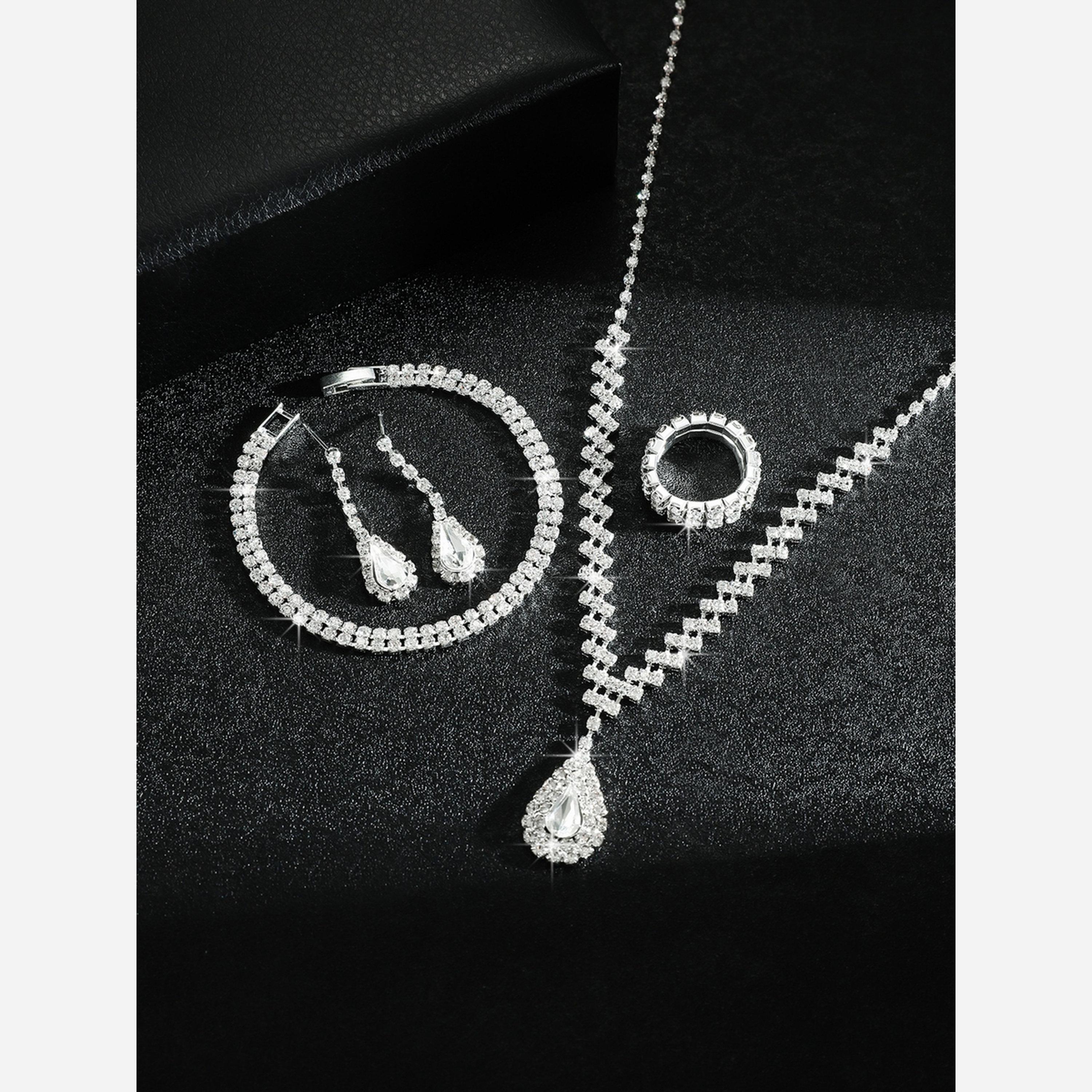 Take Two Silver Crystal Necklace with Earrings and Bracelet and Ring Set-women-watchesandjewellery-jewellery-jewellerysets-image-5