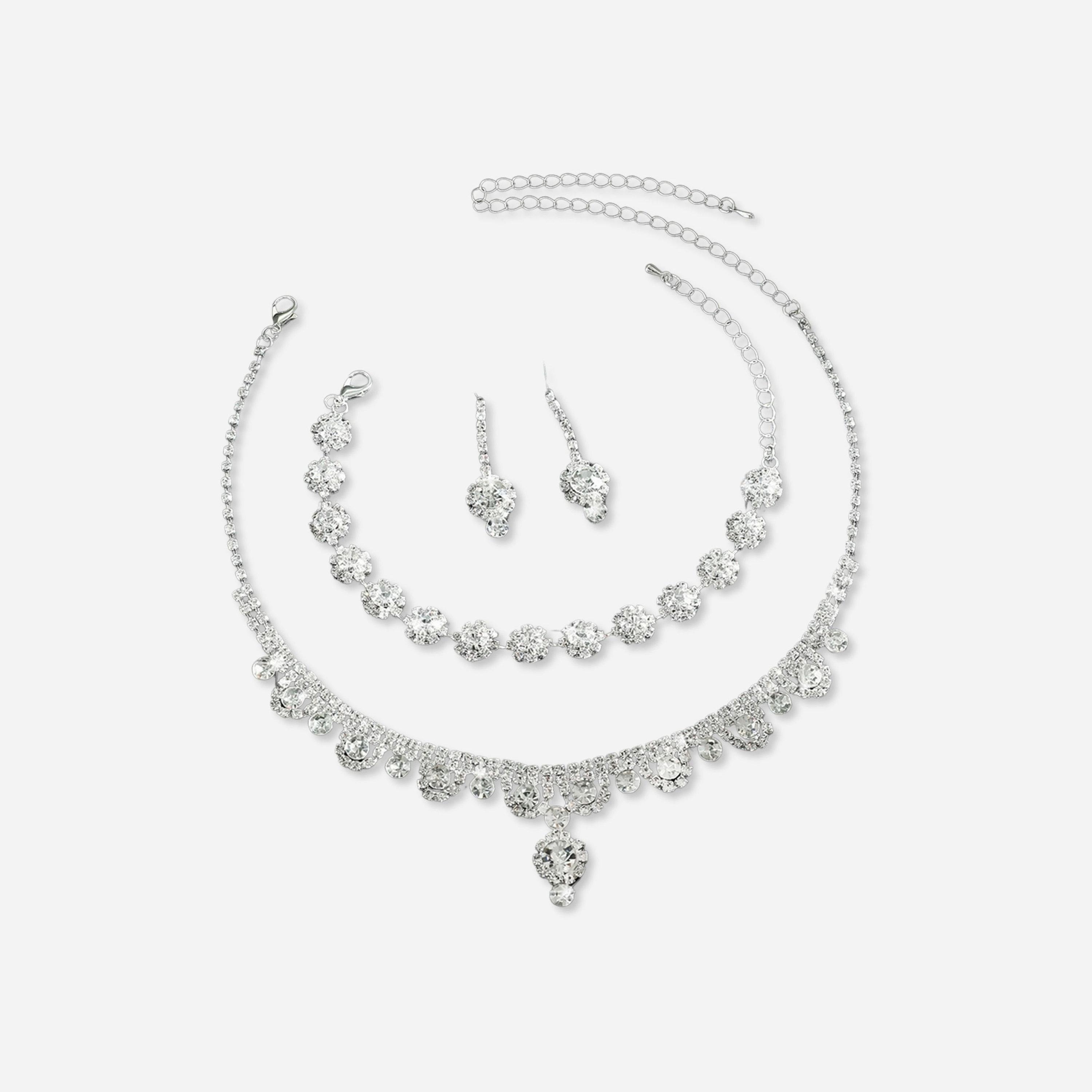 Take Two Silver Crystal Necklace with Earrings and Bracelet Set-women-watchesandjewellery-jewellery-jewellerysets-image-1