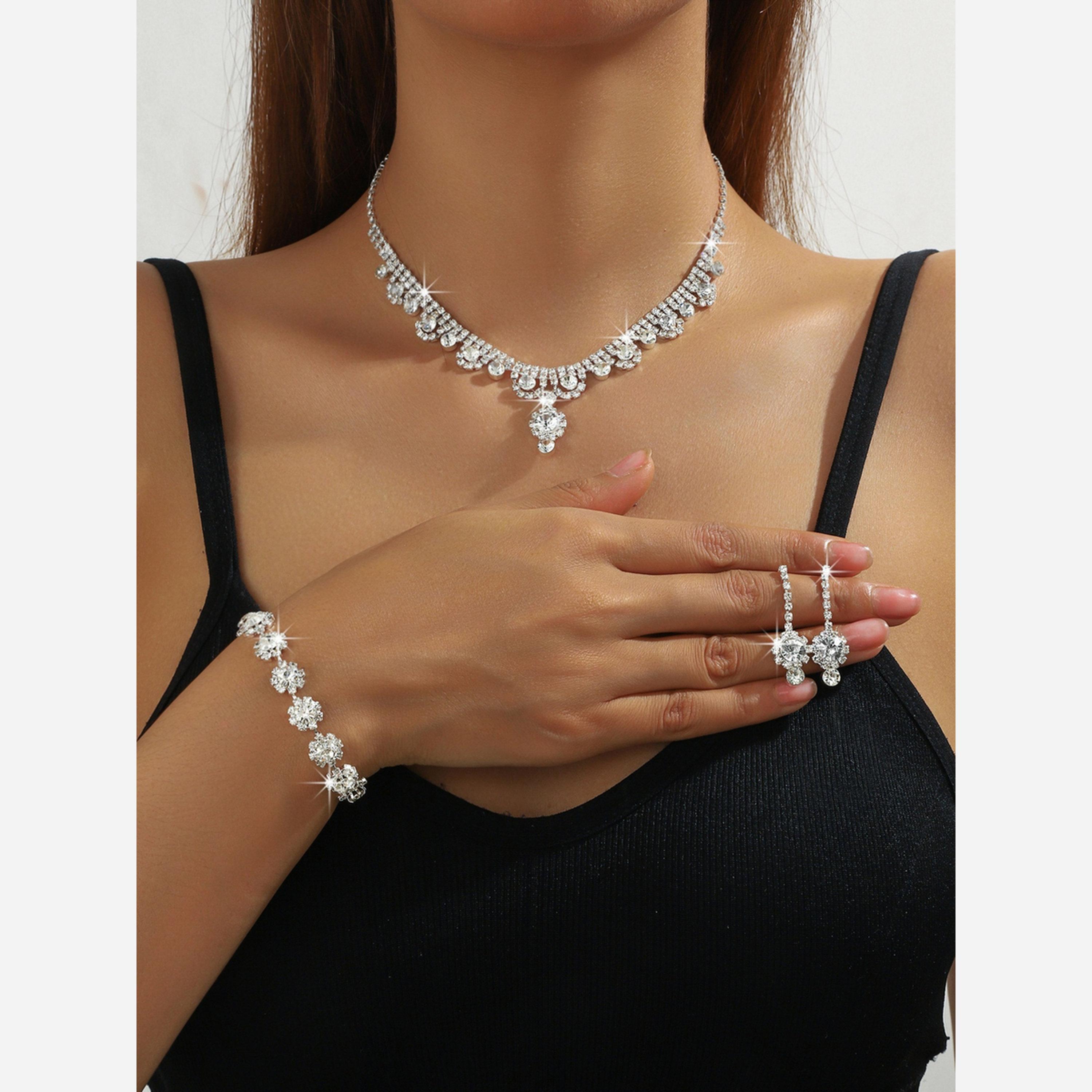 Take Two Silver Crystal Necklace with Earrings and Bracelet Set-women-watchesandjewellery-jewellery-jewellerysets-image-2