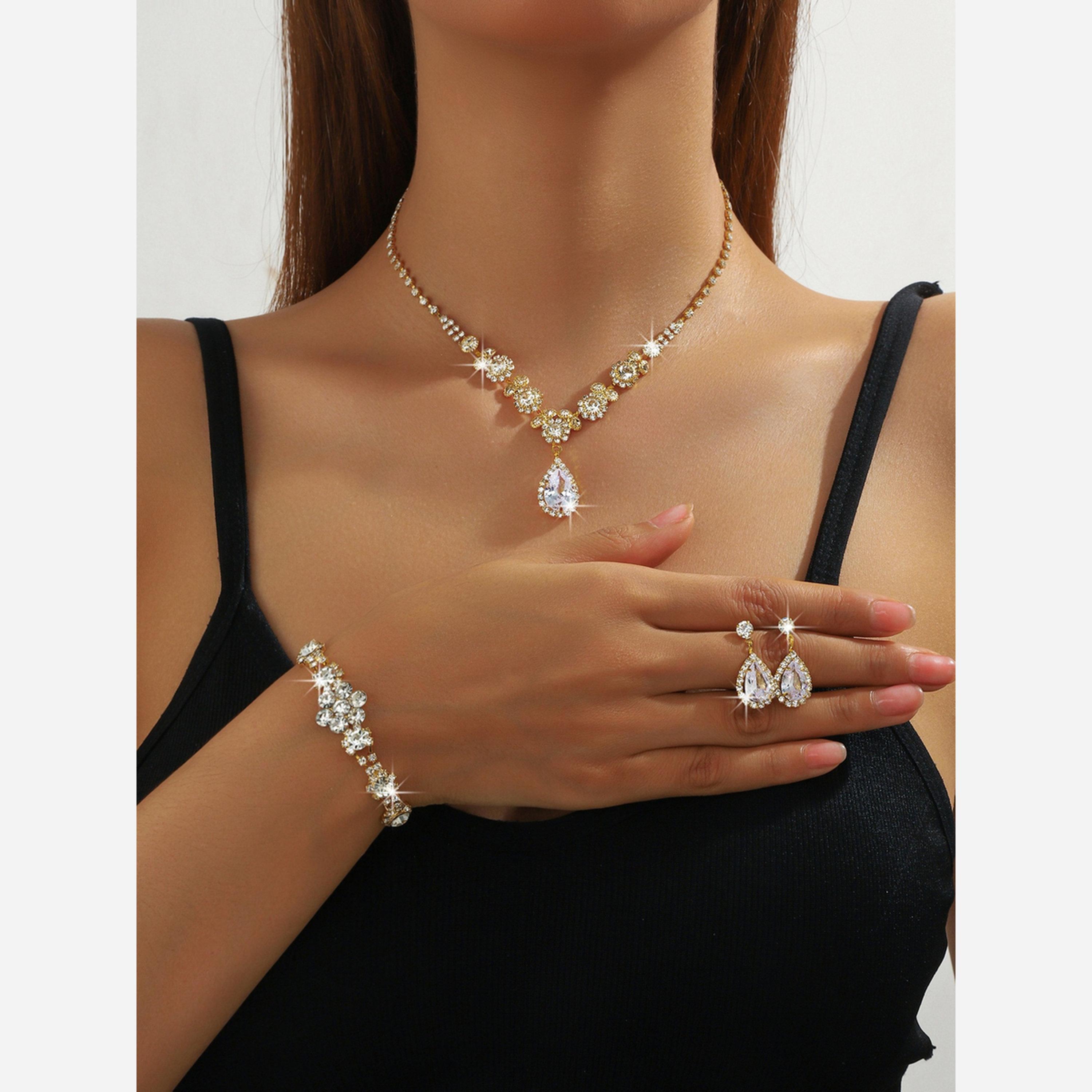 Take Two Silver Crystal Necklace with Earrings and Bracelet Set-women-watchesandjewellery-jewellery-jewellerysets-image-2
