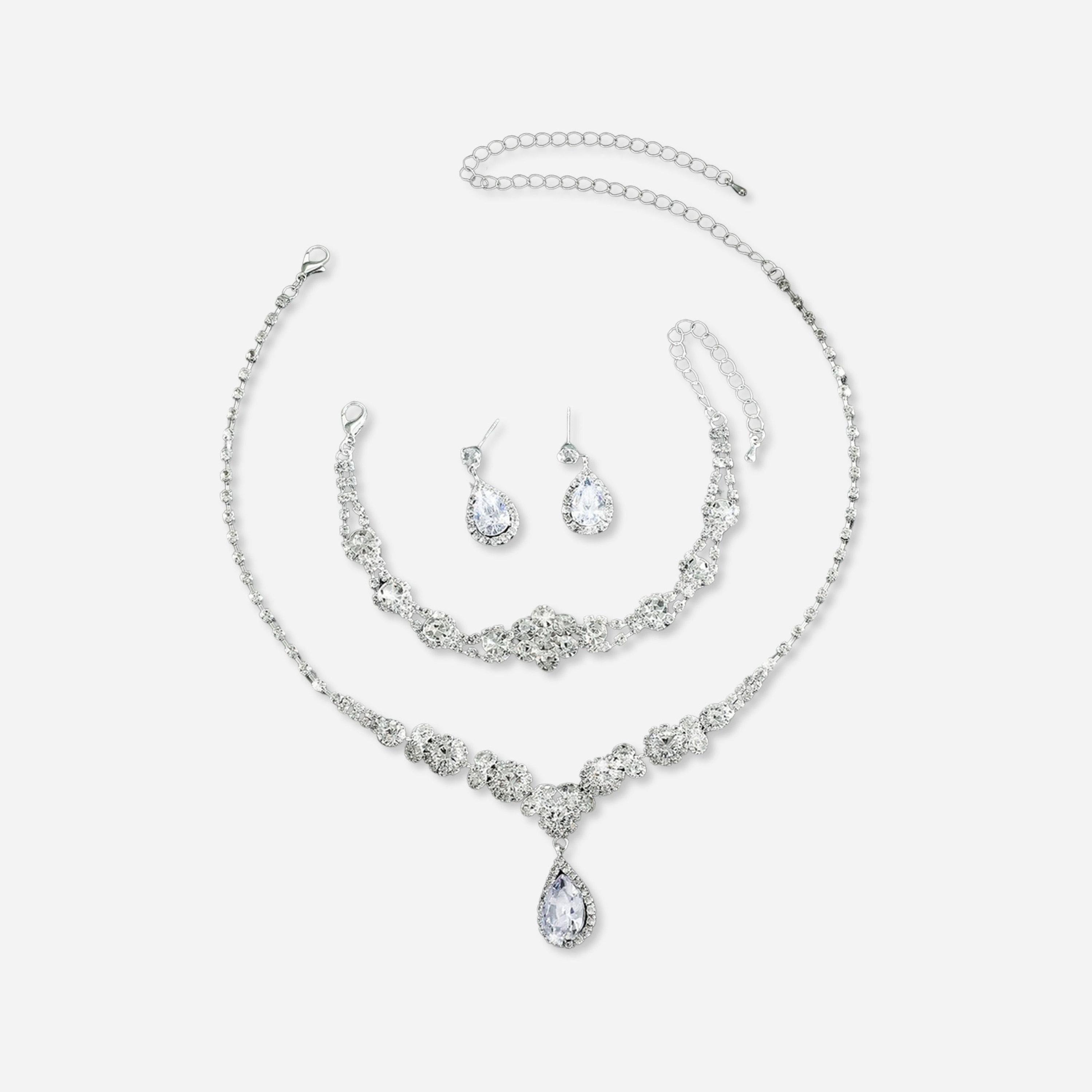 تيك تو - طقم عقد وأقراط وسوار من الكريستال الفضي-women-watchesandjewellery-jewellery-jewellerysets-image-1