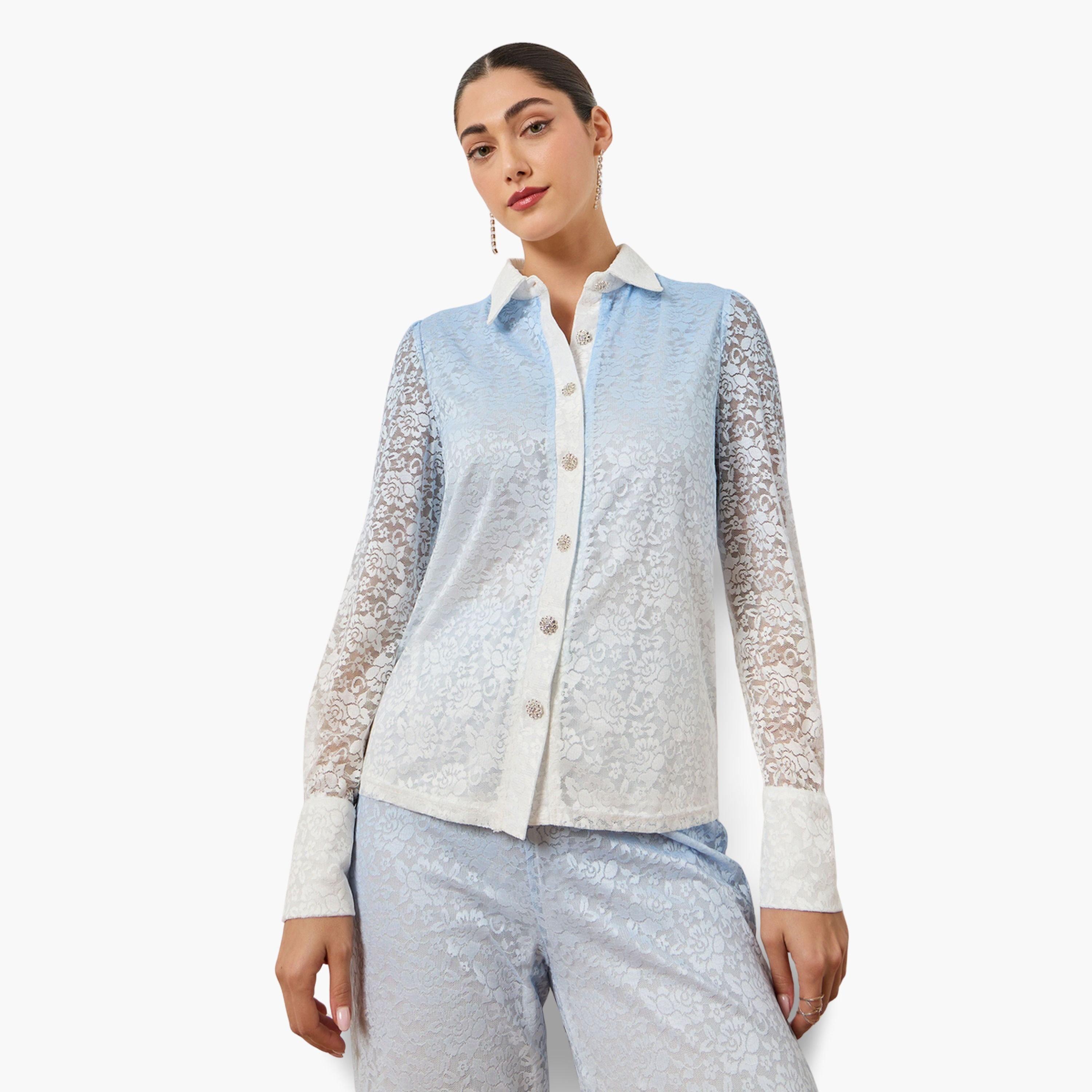 بلوزة دانتيل بطبعة أومبري زرقاء-women-clothing-shirtsandblouses-shirts-image-1