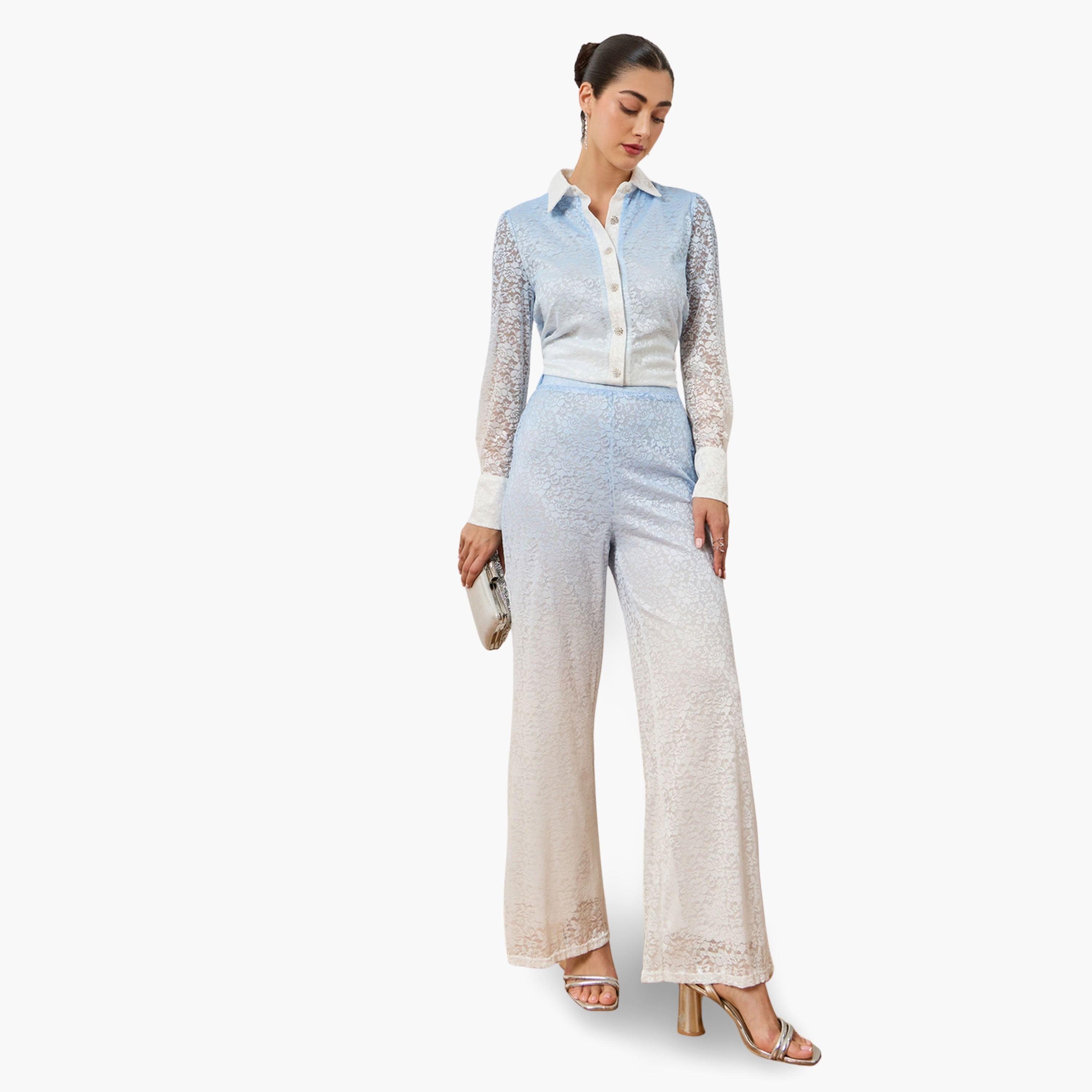 Styli Women Blue Ombre Print Lace Shirt-women-clothing-shirtsandblouses-shirts-image-2