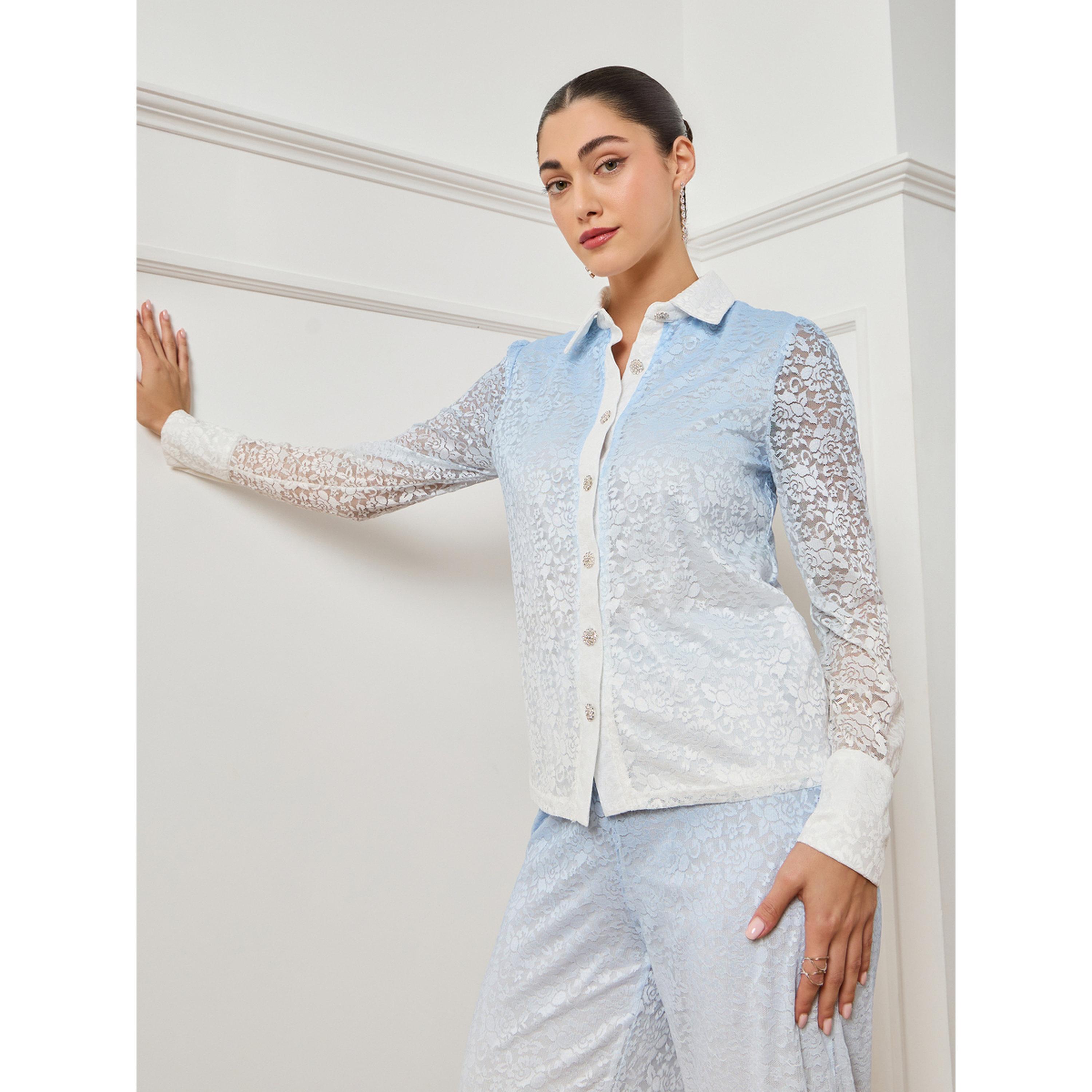 Styli Women Blue Ombre Print Lace Shirt-women-clothing-shirtsandblouses-shirts-image-4