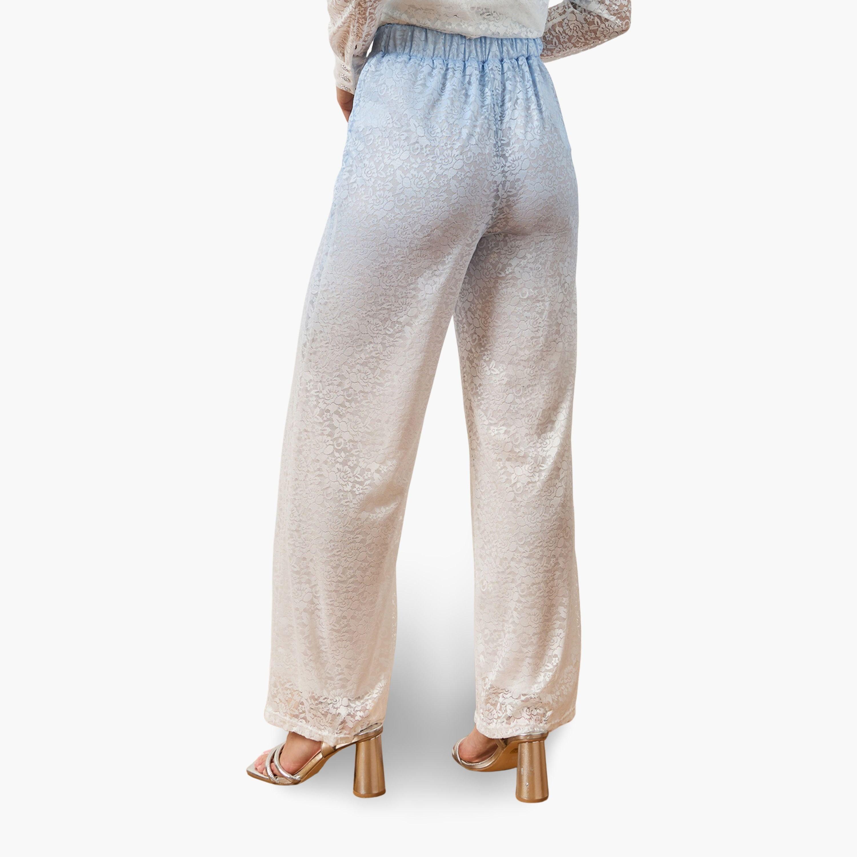 Styli Women Light Blue Wide Leg Lace Trousers-women-clothing-bottoms-trousers-image-4