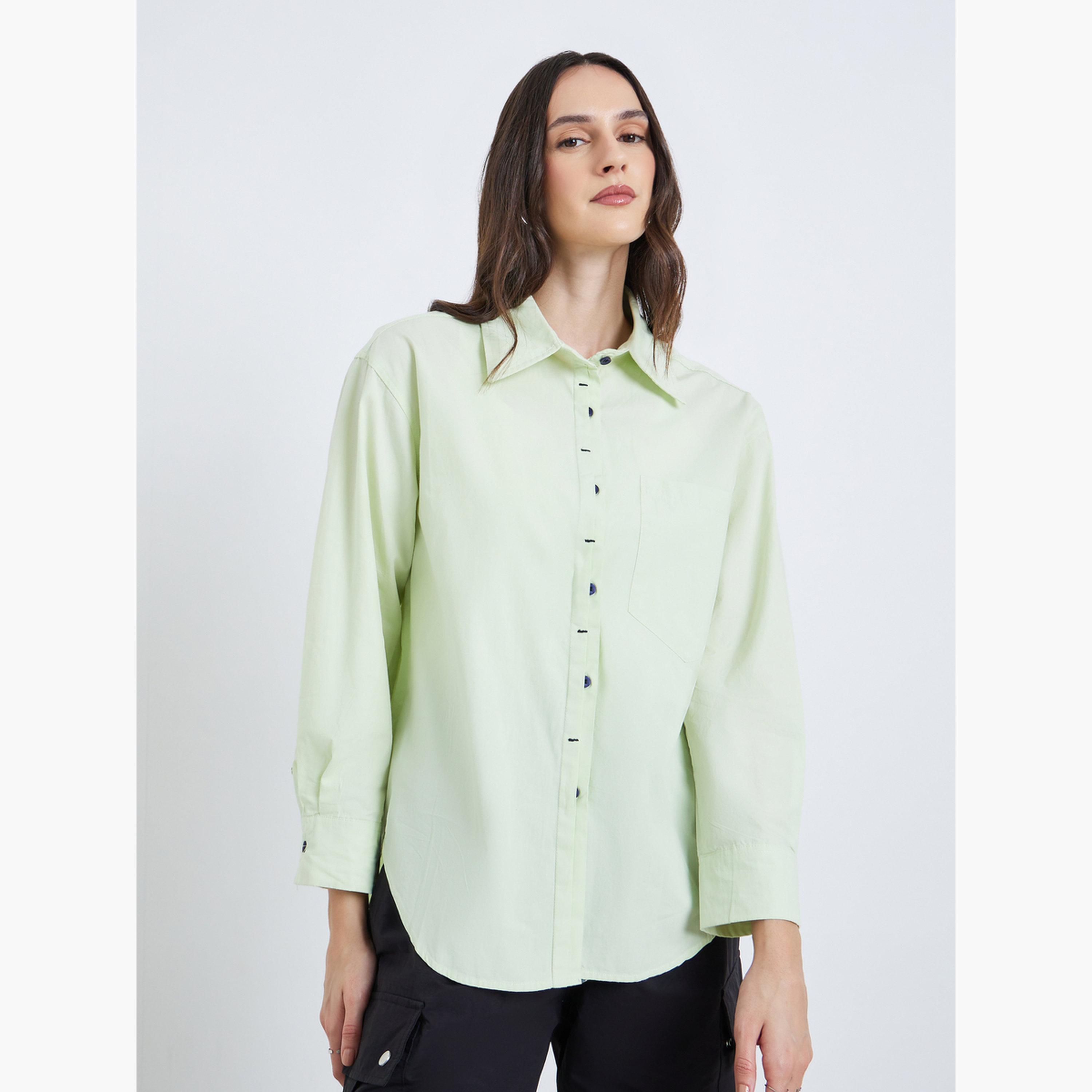 Styli Women Green Solid Oversized Shirt-women-clothing-shirtsandblouses-shirts-image-1