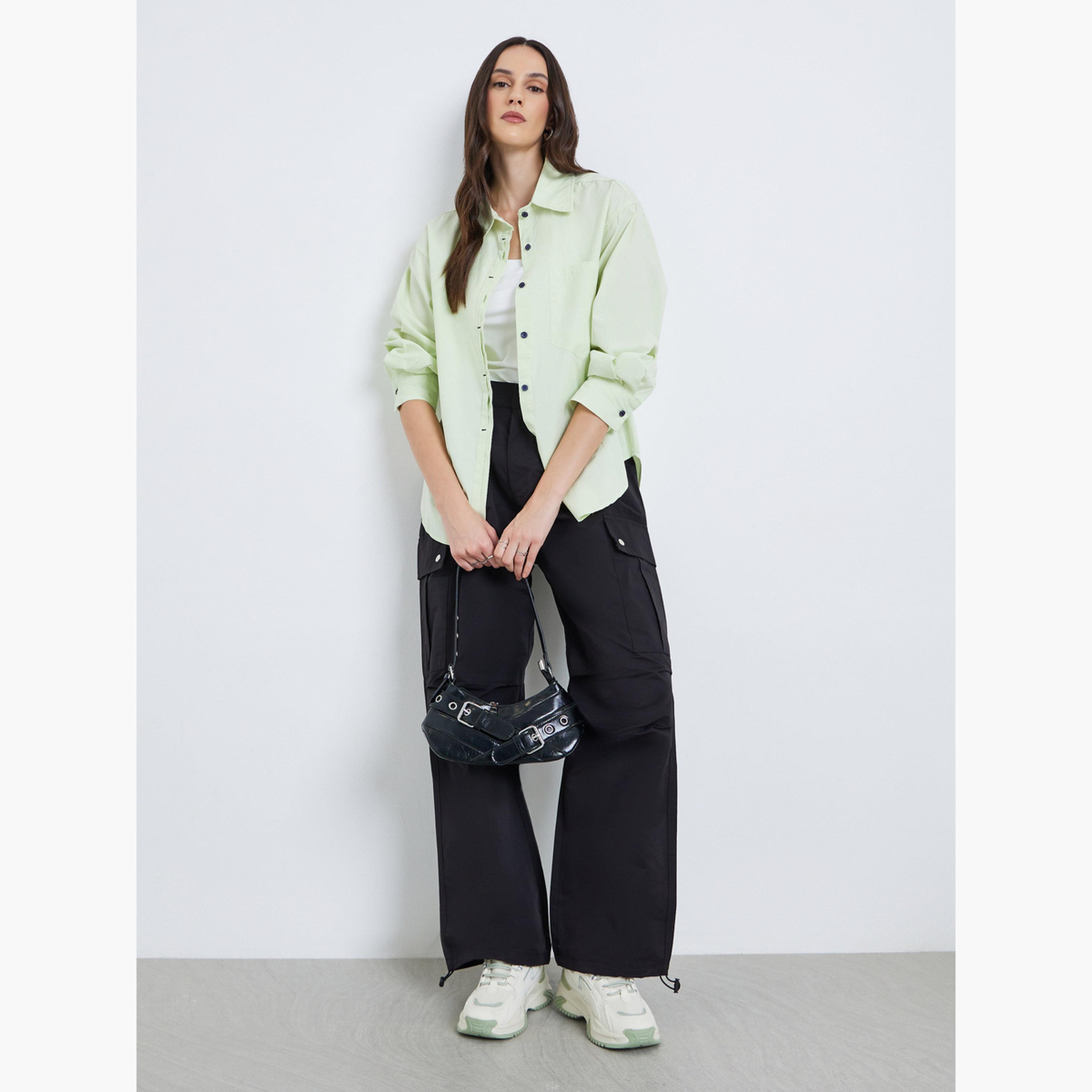 Styli Women Green Solid Oversized Shirt-women-clothing-shirtsandblouses-shirts-image-2