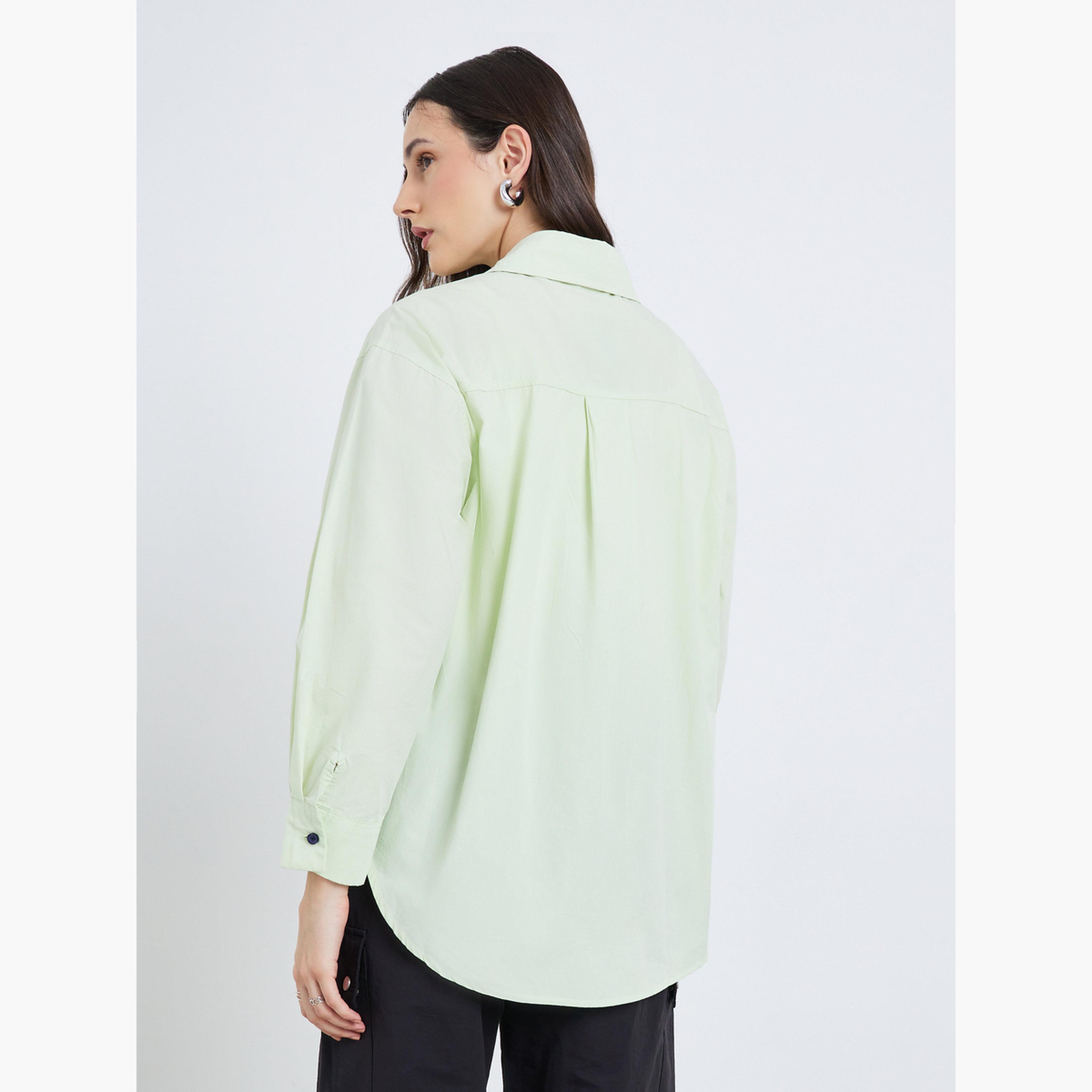 Styli Women Green Solid Oversized Shirt-women-clothing-shirtsandblouses-shirts-image-5