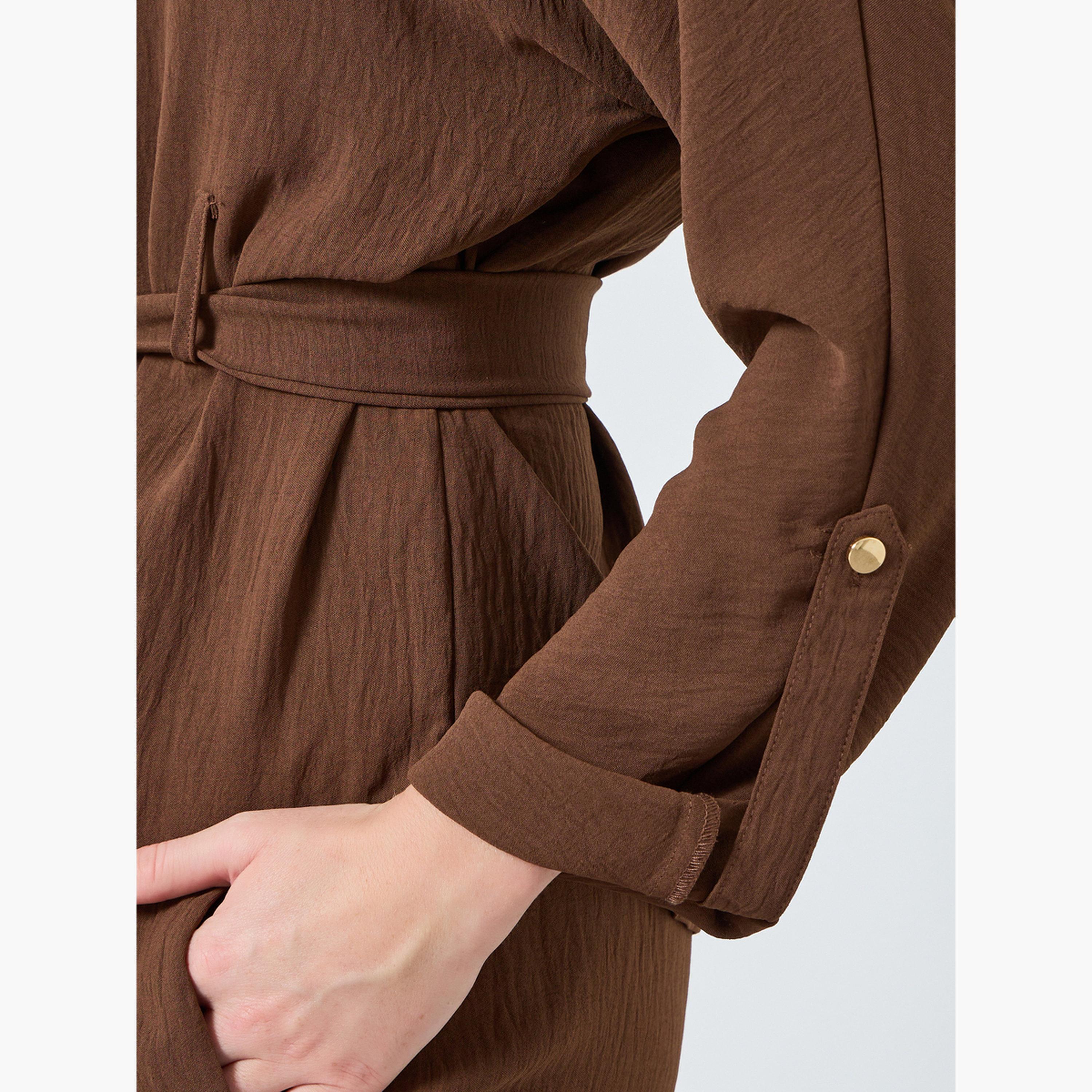 طقم قميص بأكمام قابلة للطي وحزام مع بنطال للنساء-women-clothing-coordsets-image-6