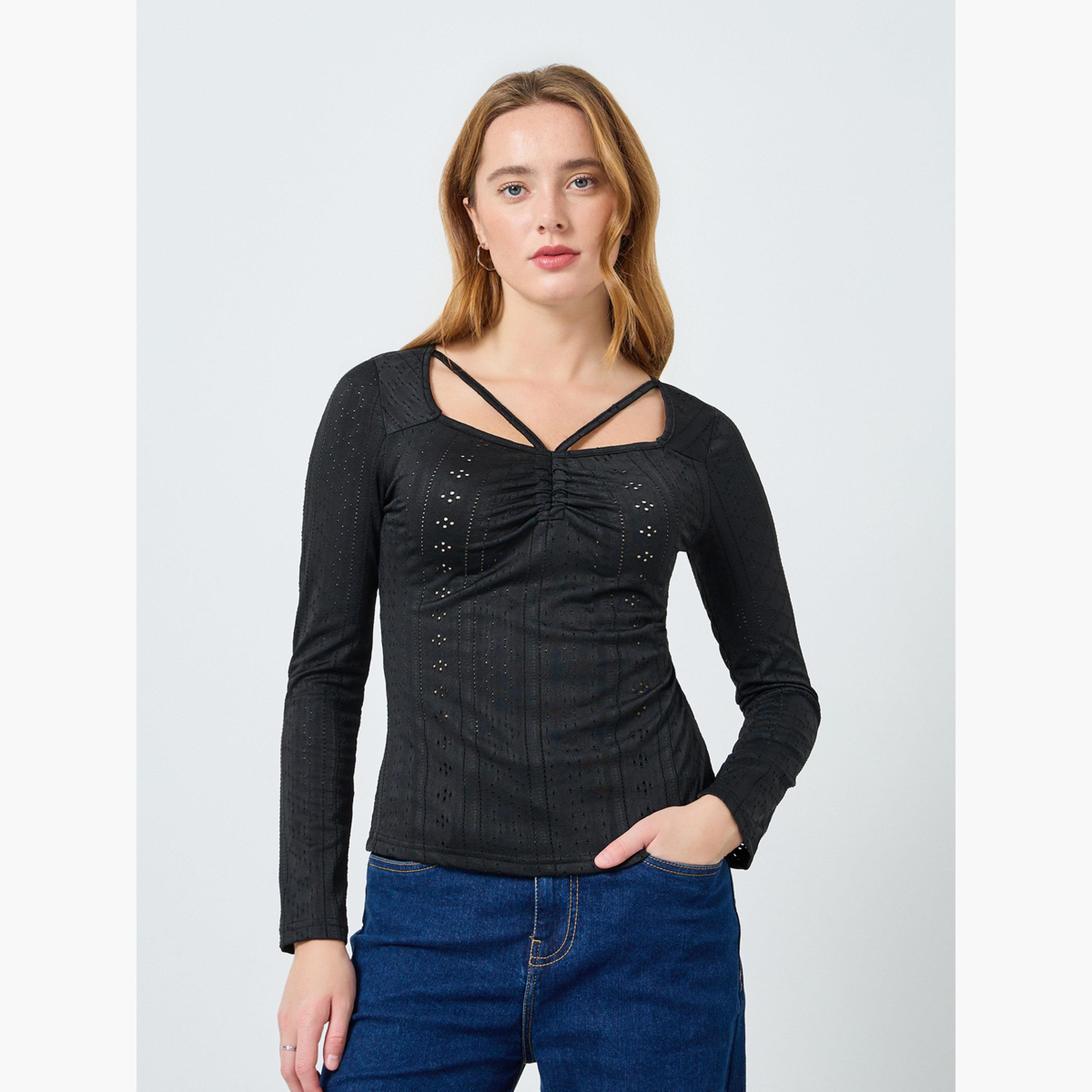 Take Two Women Solid Square Neck Hollow Lace Top-women-clothing-shirtsandblouses-blouses-image-1