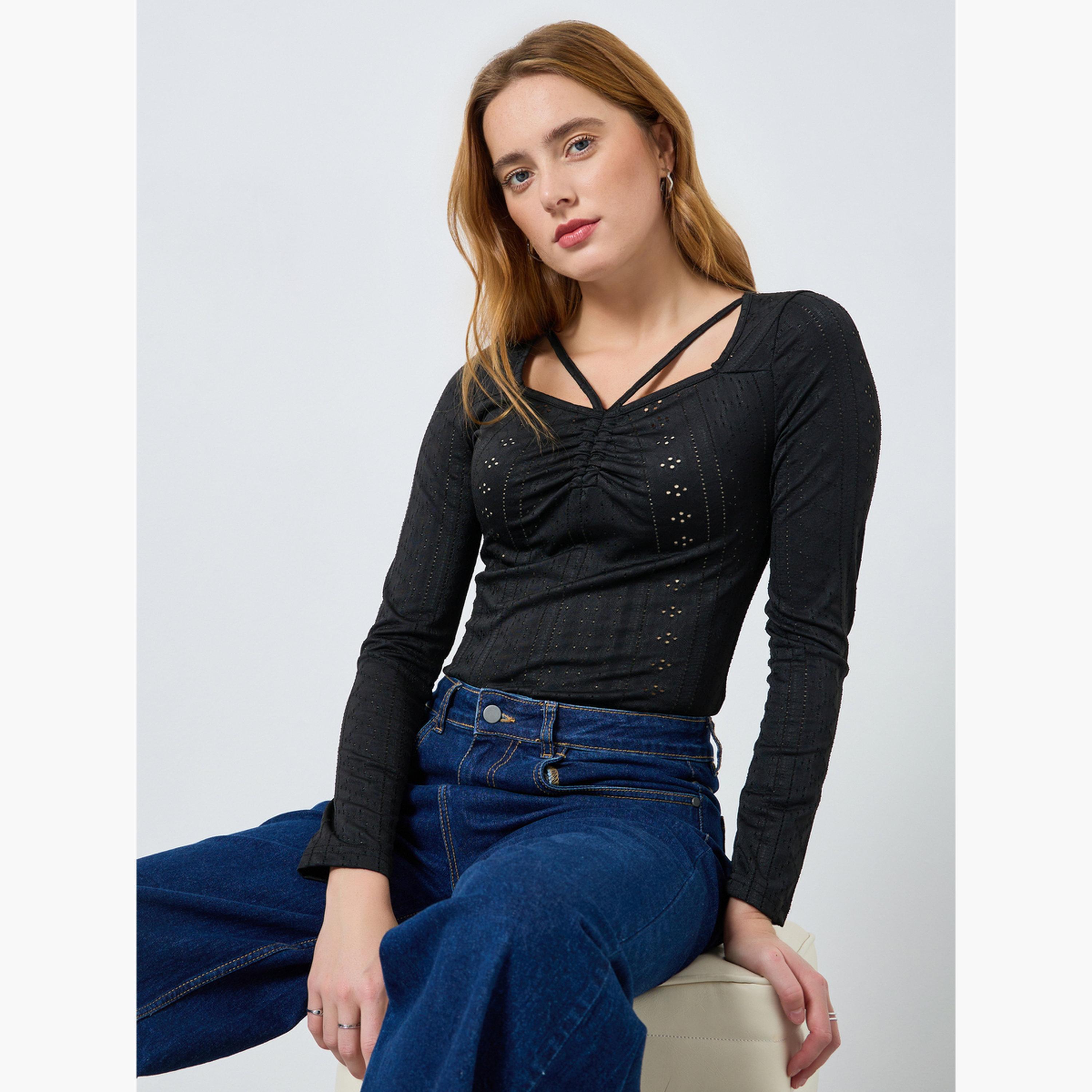 Take Two Women Solid Square Neck Hollow Lace Top-women-clothing-shirtsandblouses-blouses-image-4