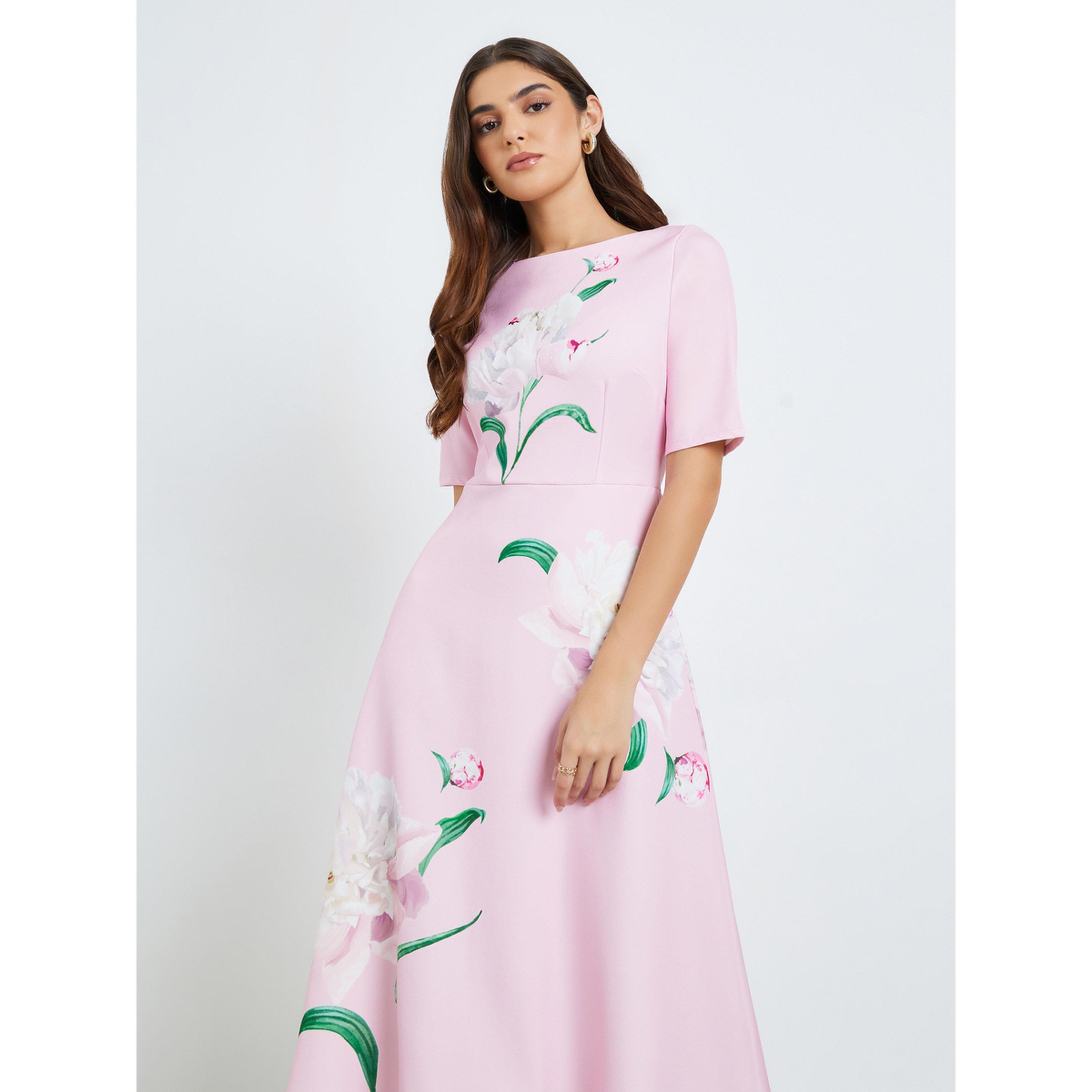 Styli Women Pink Floral Print A-Line Midi Dress-women-clothing-dresses-image-2