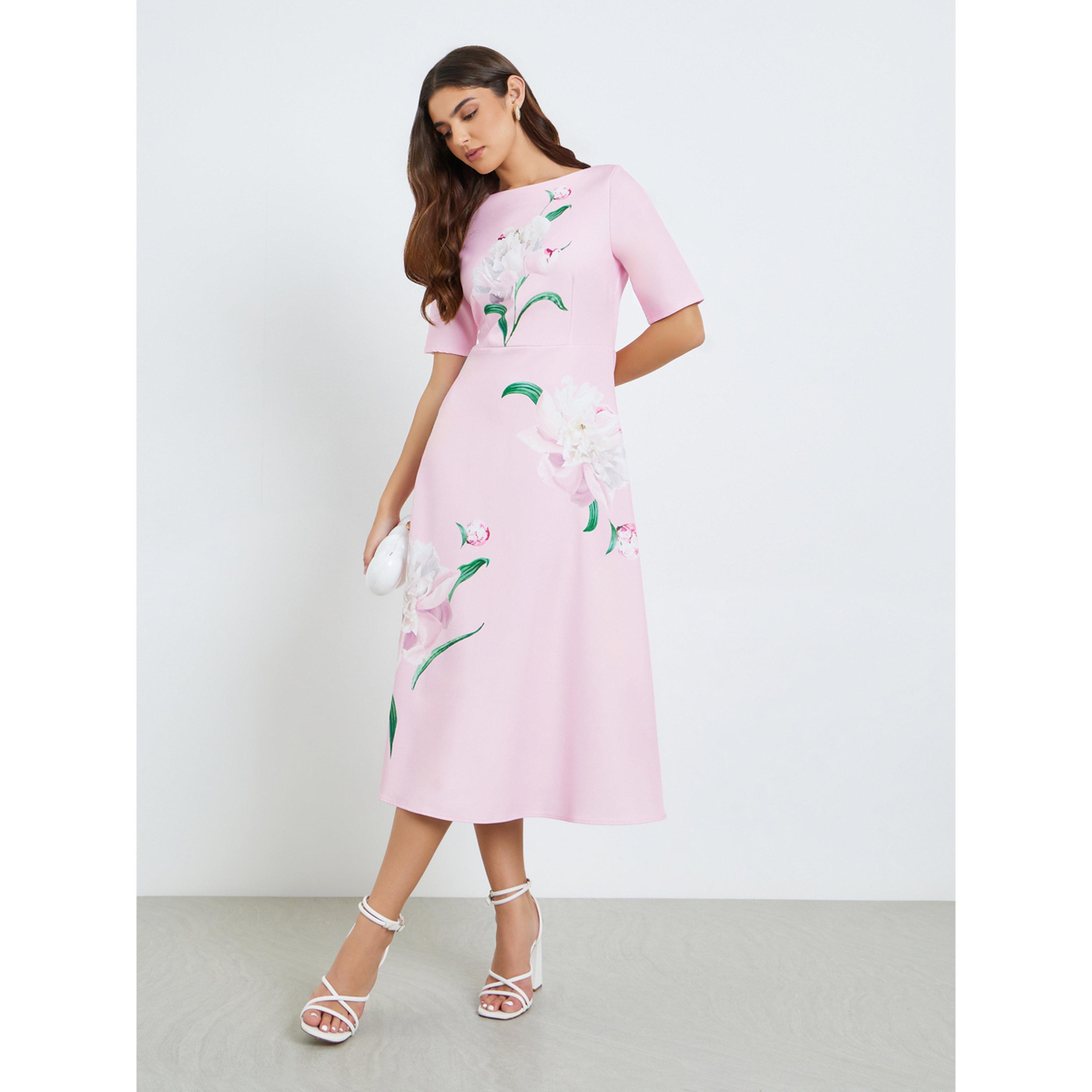 Styli Women Pink Floral Print A-Line Midi Dress-women-clothing-dresses-image-3