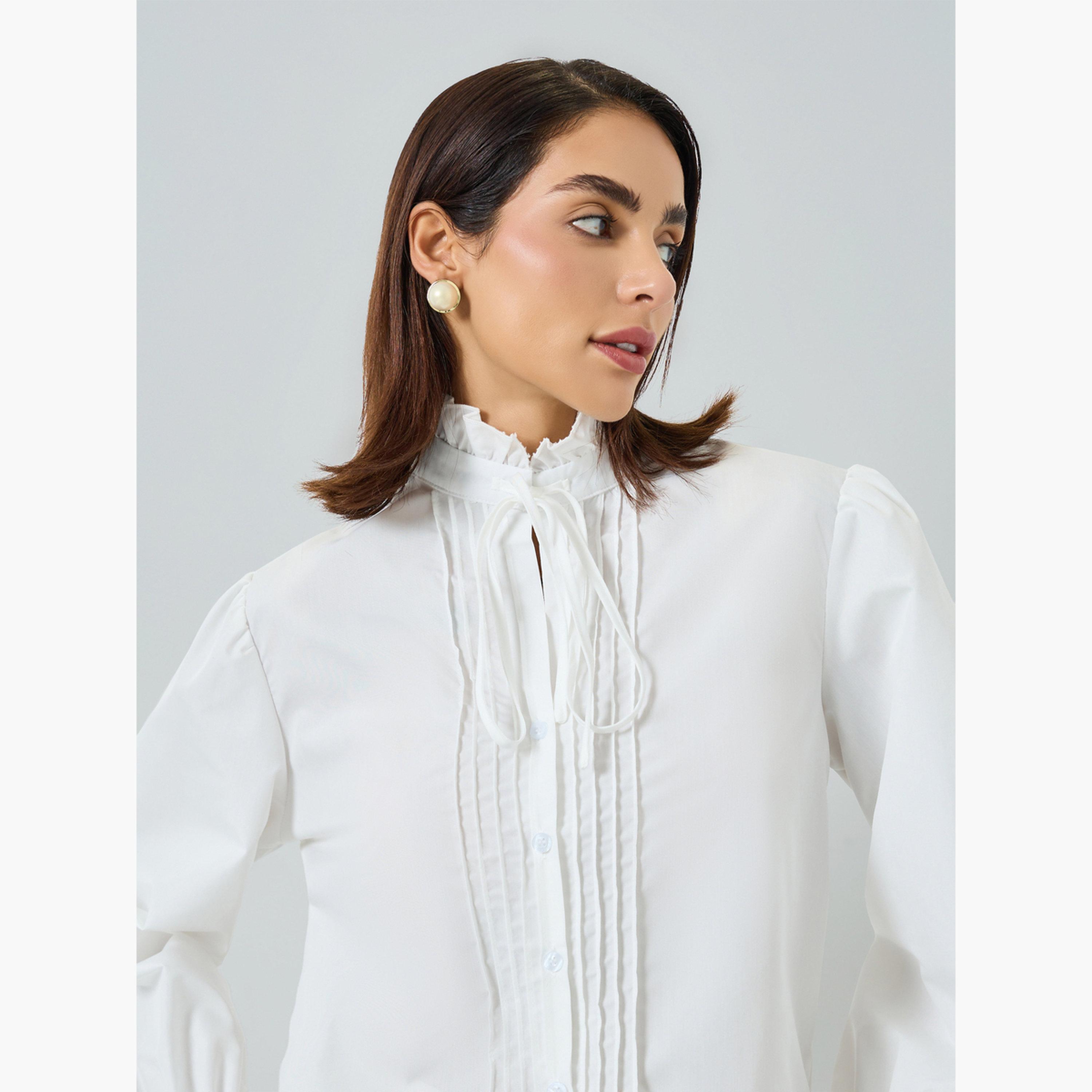 Take Two Women White Ruffle Neck Long Sleeve Blouse-women-clothing-shirtsandblouses-blouses-image-3