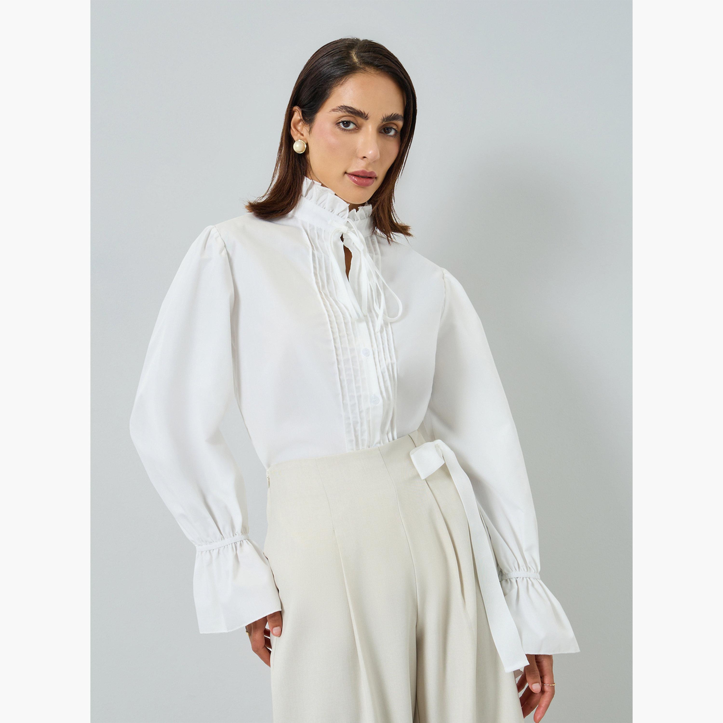 بلوزةة بيضاء بأكمام طويلة وياقة مكشكشة-women-clothing-shirtsandblouses-blouses-image-4