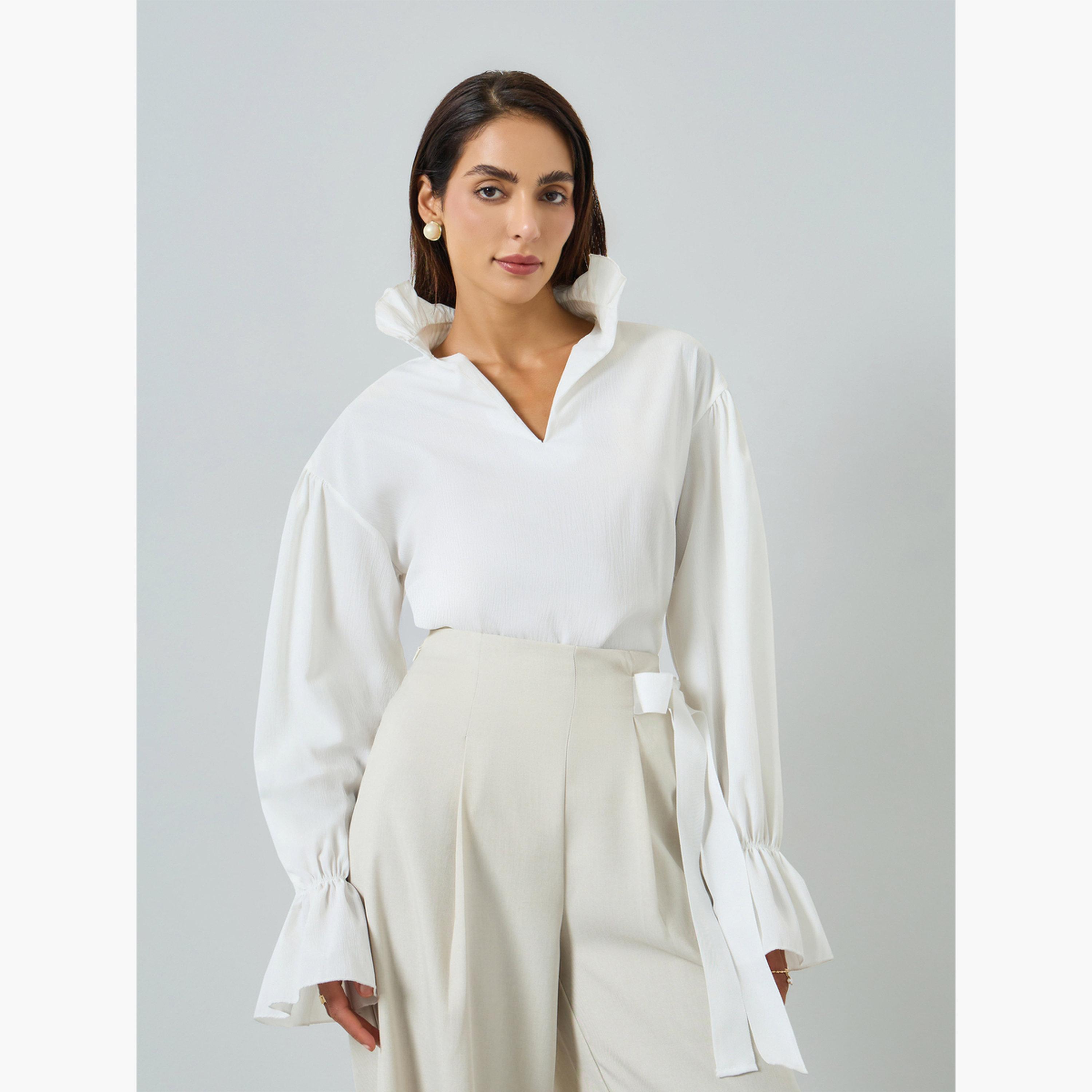 بلوزةة بيضاء طويلة بتفاصيل كشكش-women-clothing-shirtsandblouses-blouses-image-4