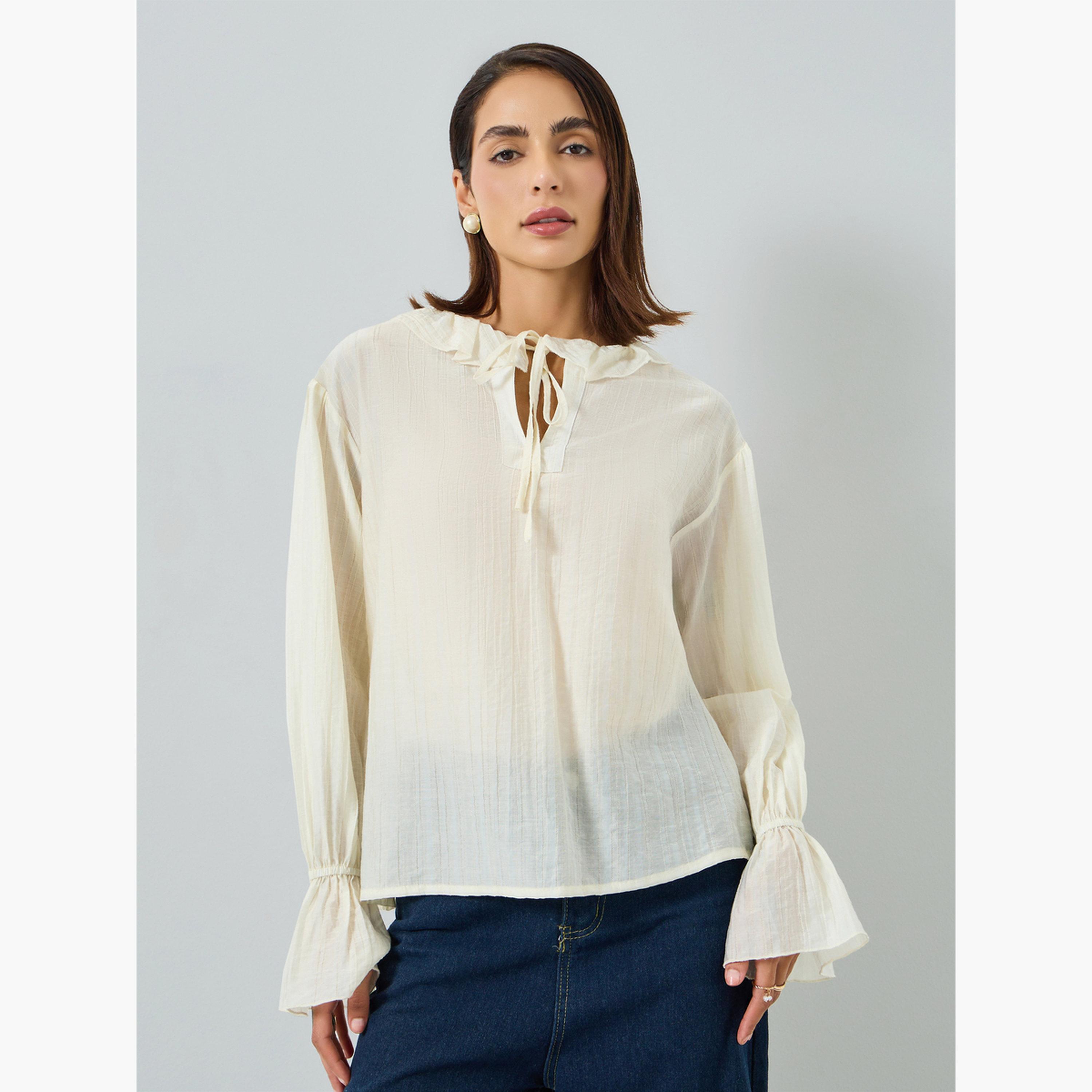 Take Two Women White Ruffle Trim Long Sleeve Top-women-clothing-shirtsandblouses-blouses-image-1