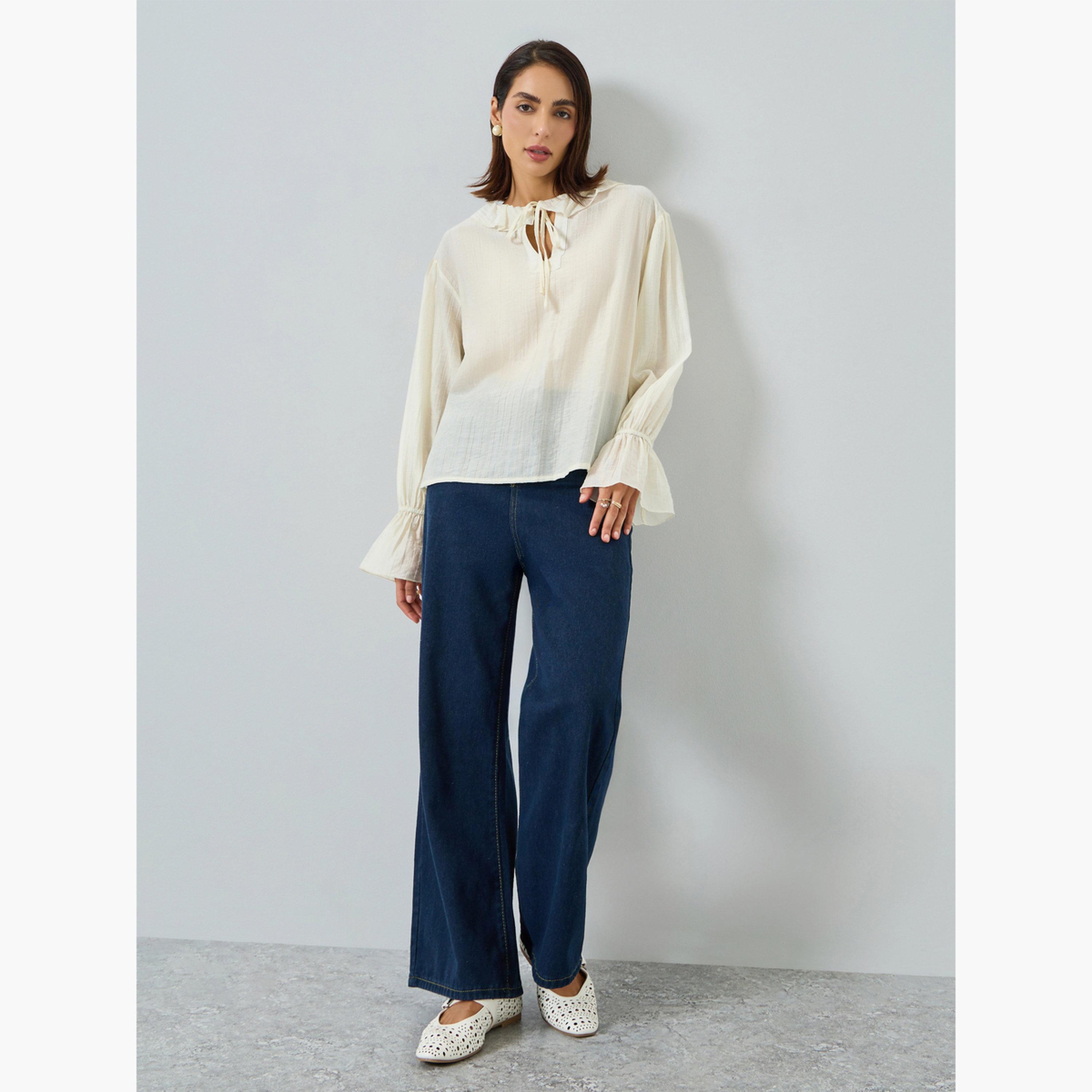 Take Two Women White Ruffle Trim Long Sleeve Top-women-clothing-shirtsandblouses-blouses-image-2