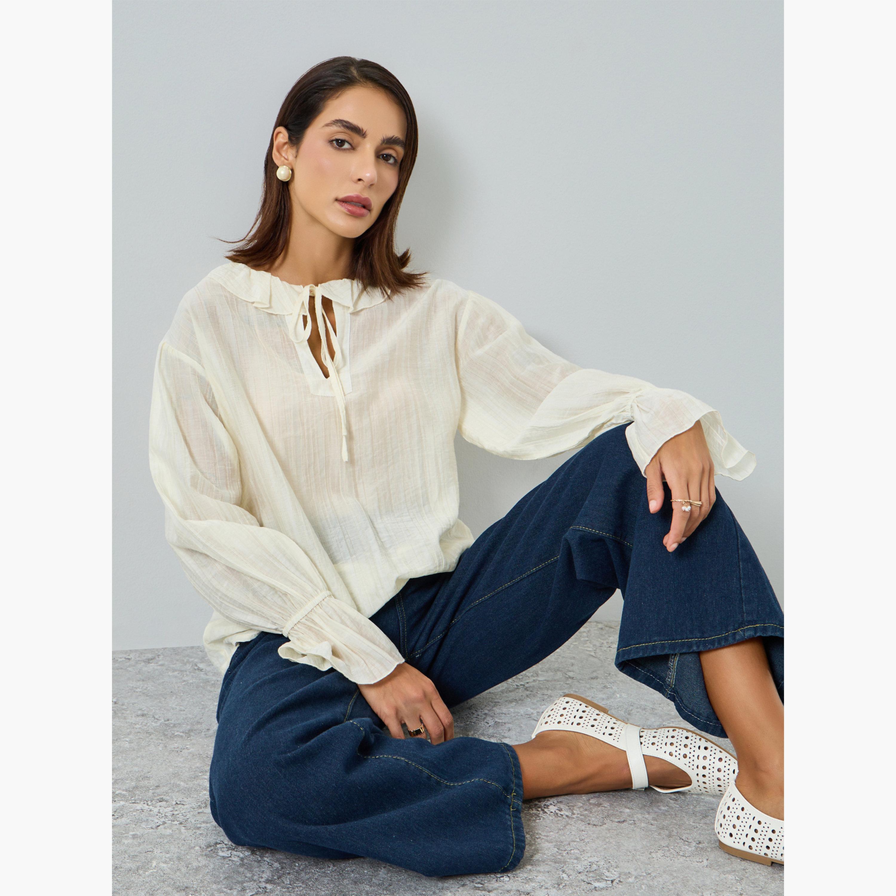 Take Two Women White Ruffle Trim Long Sleeve Top-women-clothing-shirtsandblouses-blouses-image-3