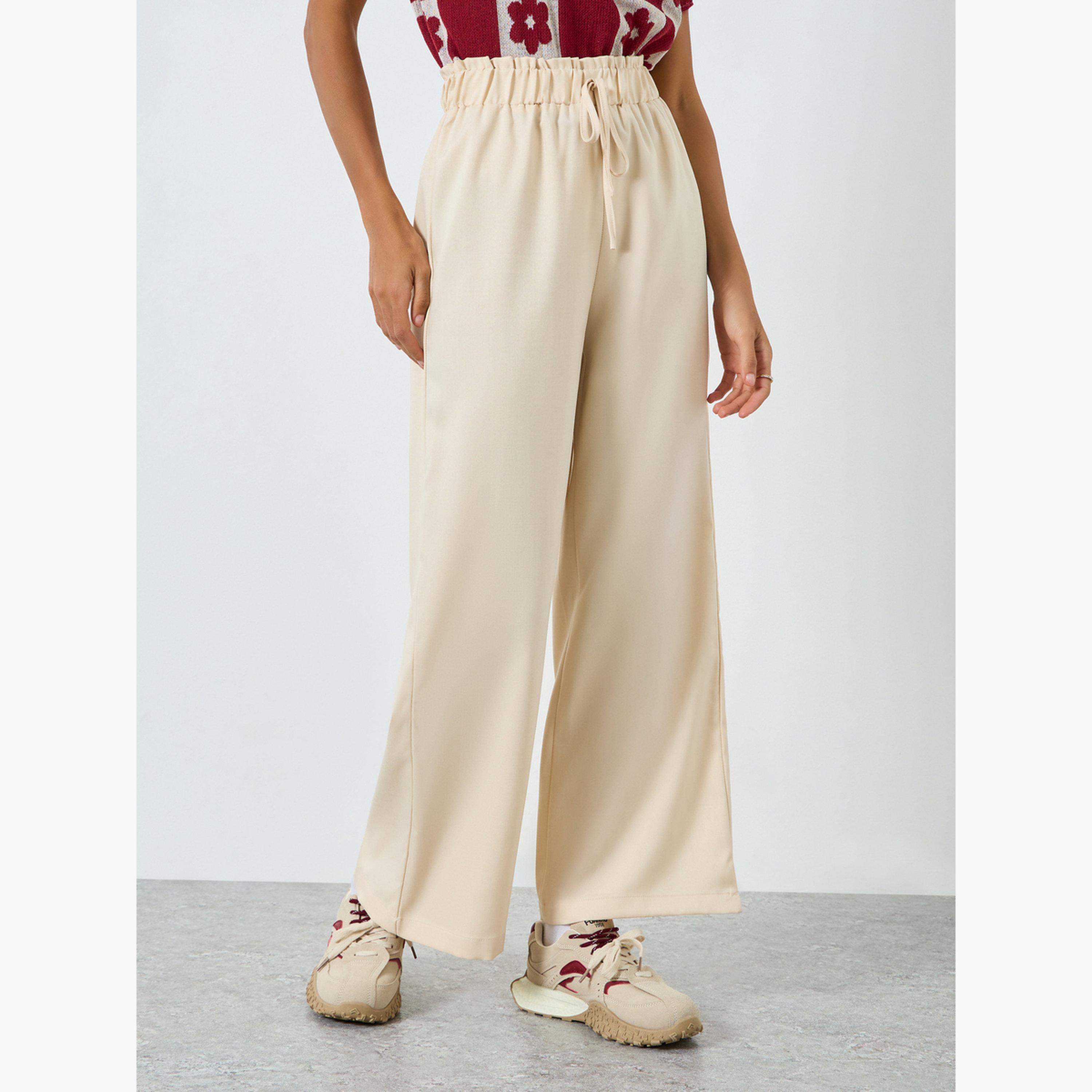 Take Two Women Beige Wide Leg Pants with Drawstring-women-clothing-bottoms-joggers-image-1