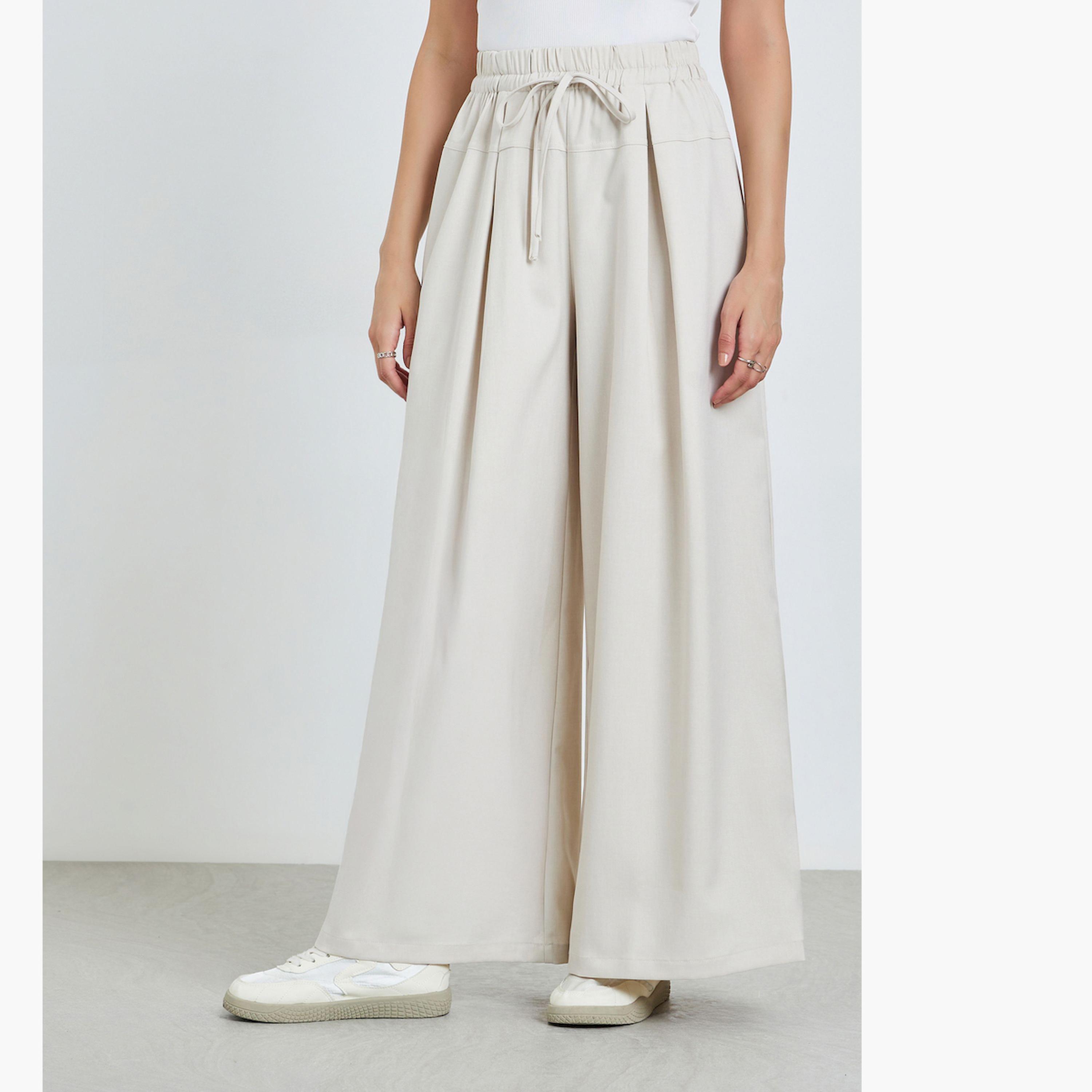 بنطال بيج أرجل واسعة برباط-women-clothing-bottoms-trousers-image-1