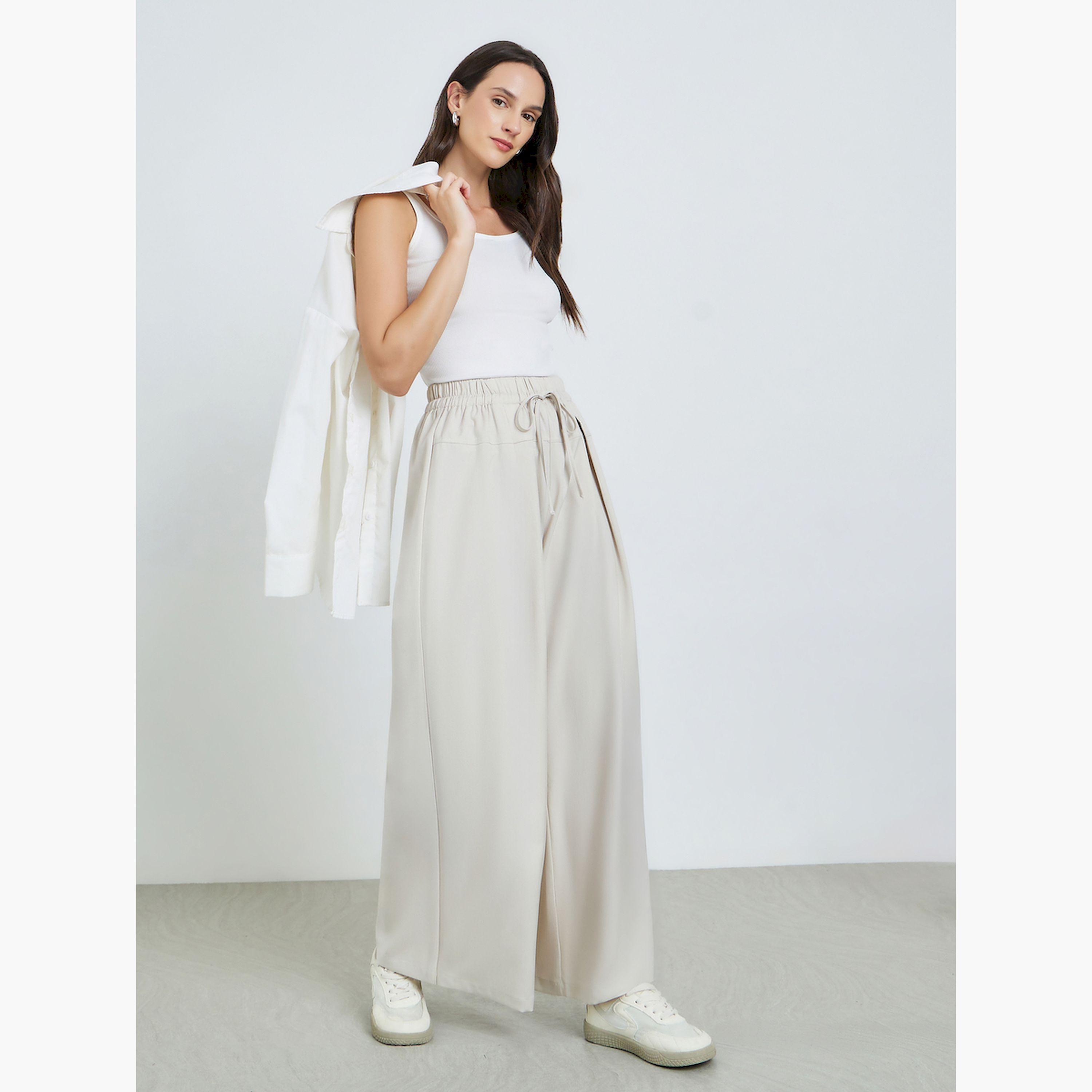بنطال بيج أرجل واسعة برباط-women-clothing-bottoms-trousers-image-2