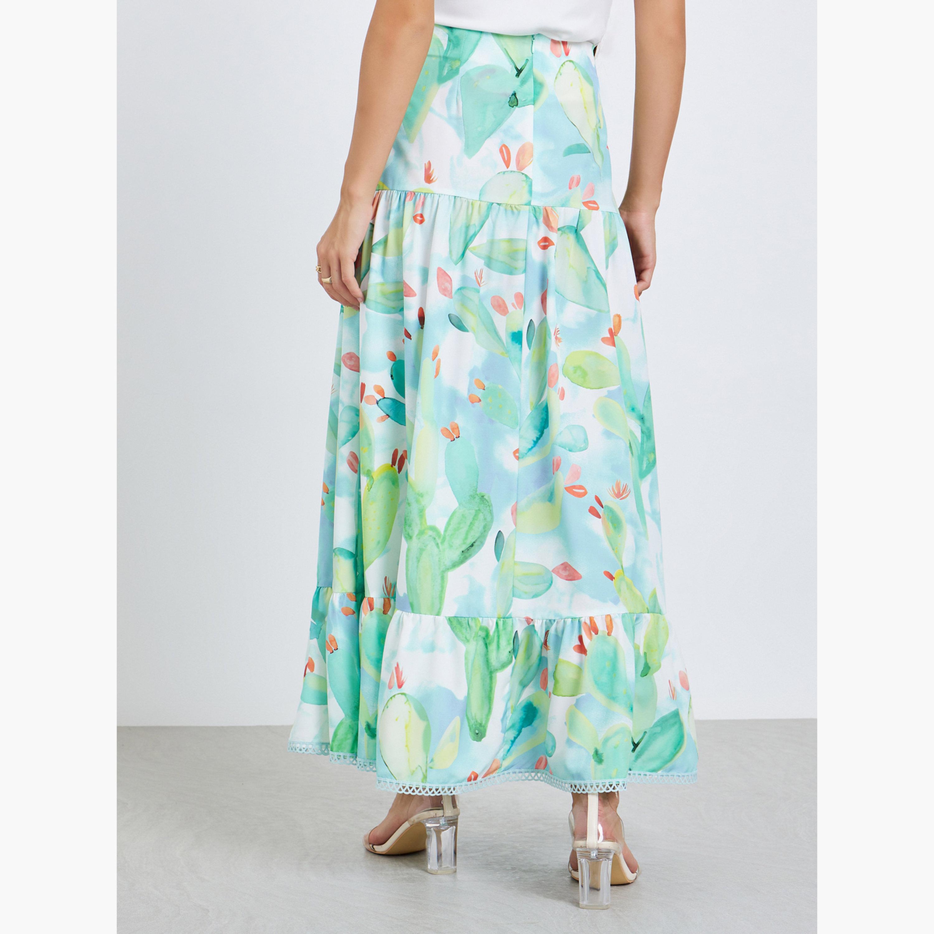 Take Two Women Floral Print Buttoned Ruffled Hem Maxi Skirt-women-clothing-bottoms-skirts-image-4