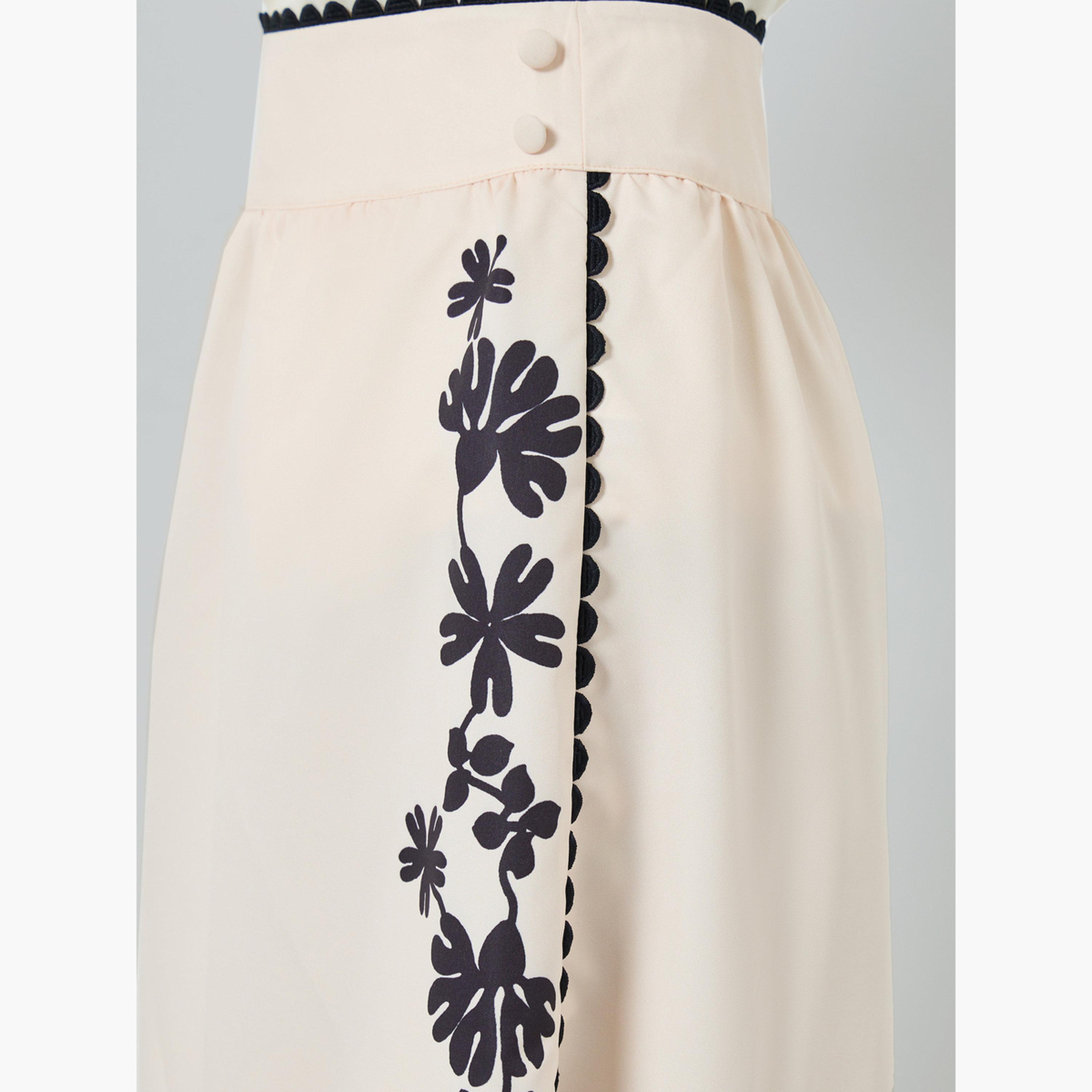 تنورة بيج بحافة واسعة وطبعة زهور وحافة دانتيل للنساء-women-clothing-bottoms-skirts-image-3