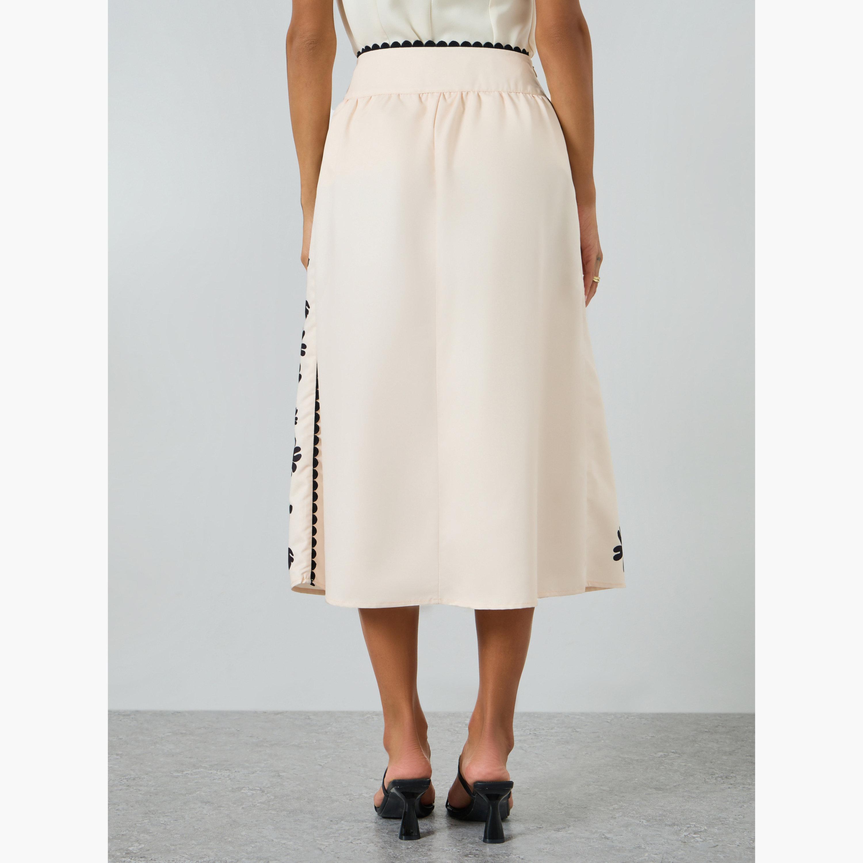 تنورة بيج بحافة واسعة وطبعة زهور وحافة دانتيل للنساء-women-clothing-bottoms-skirts-image-4
