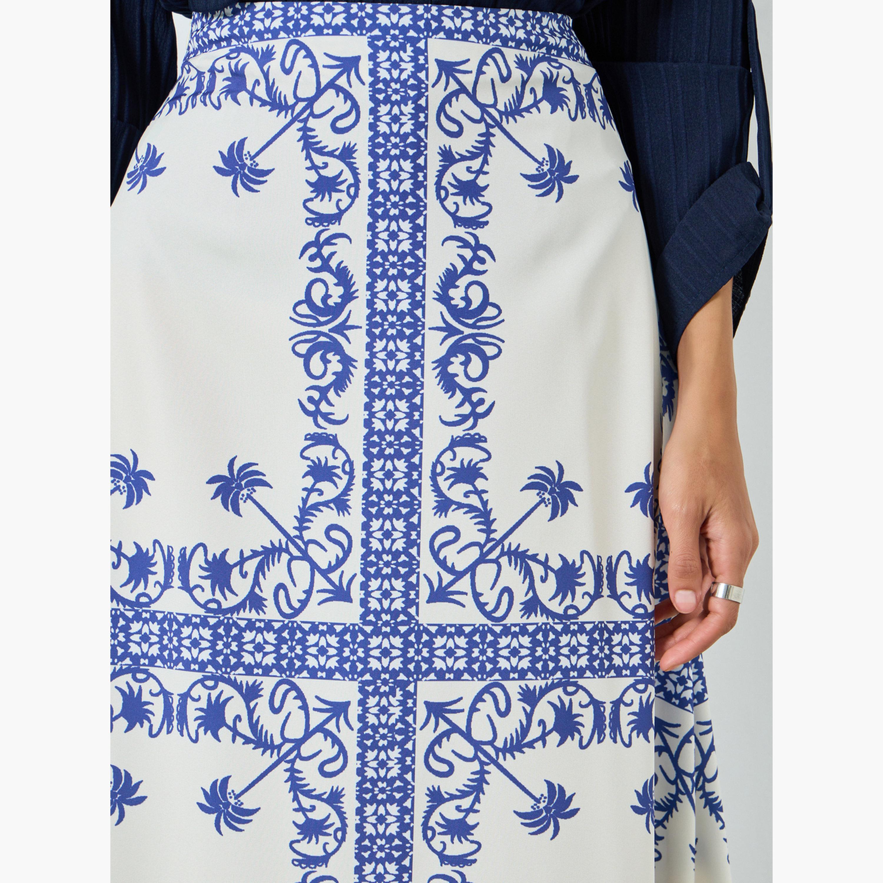 تنورة ميدية بحافة واسعة وطبعة زرقاء-women-clothing-bottoms-skirts-image-3