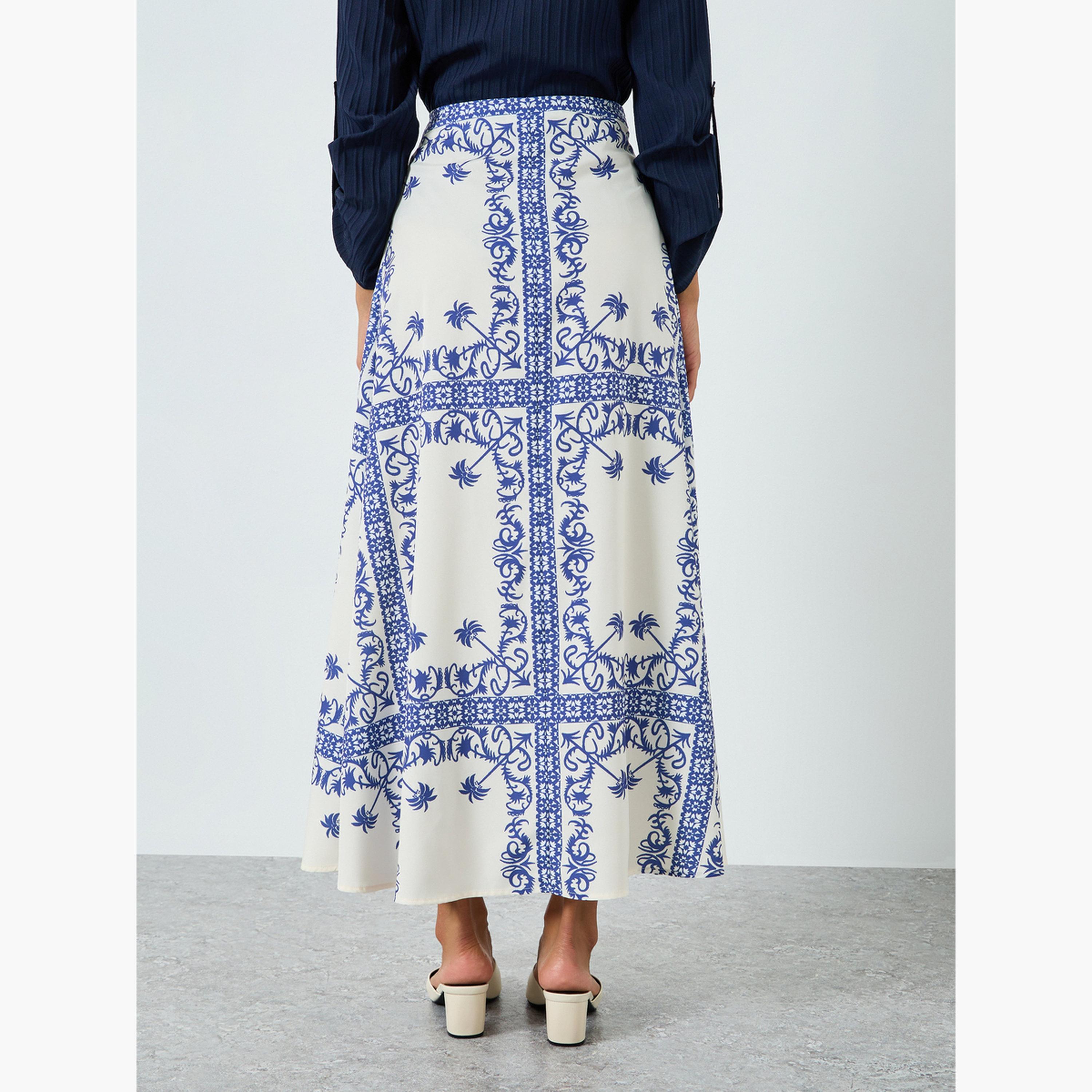 Take Two Women Blue Print Midi A-Line Skirt-women-clothing-bottoms-skirts-image-4
