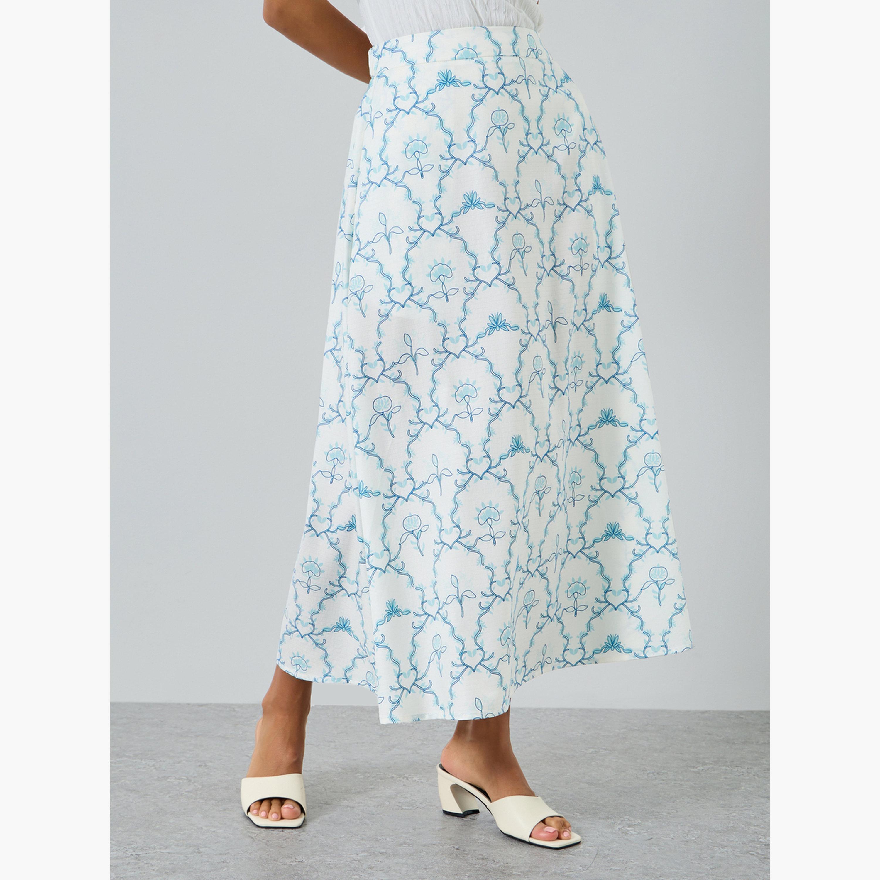 Take Two Women Blue Printed A-Line Midi Skirt-women-clothing-bottoms-skirts-image-1