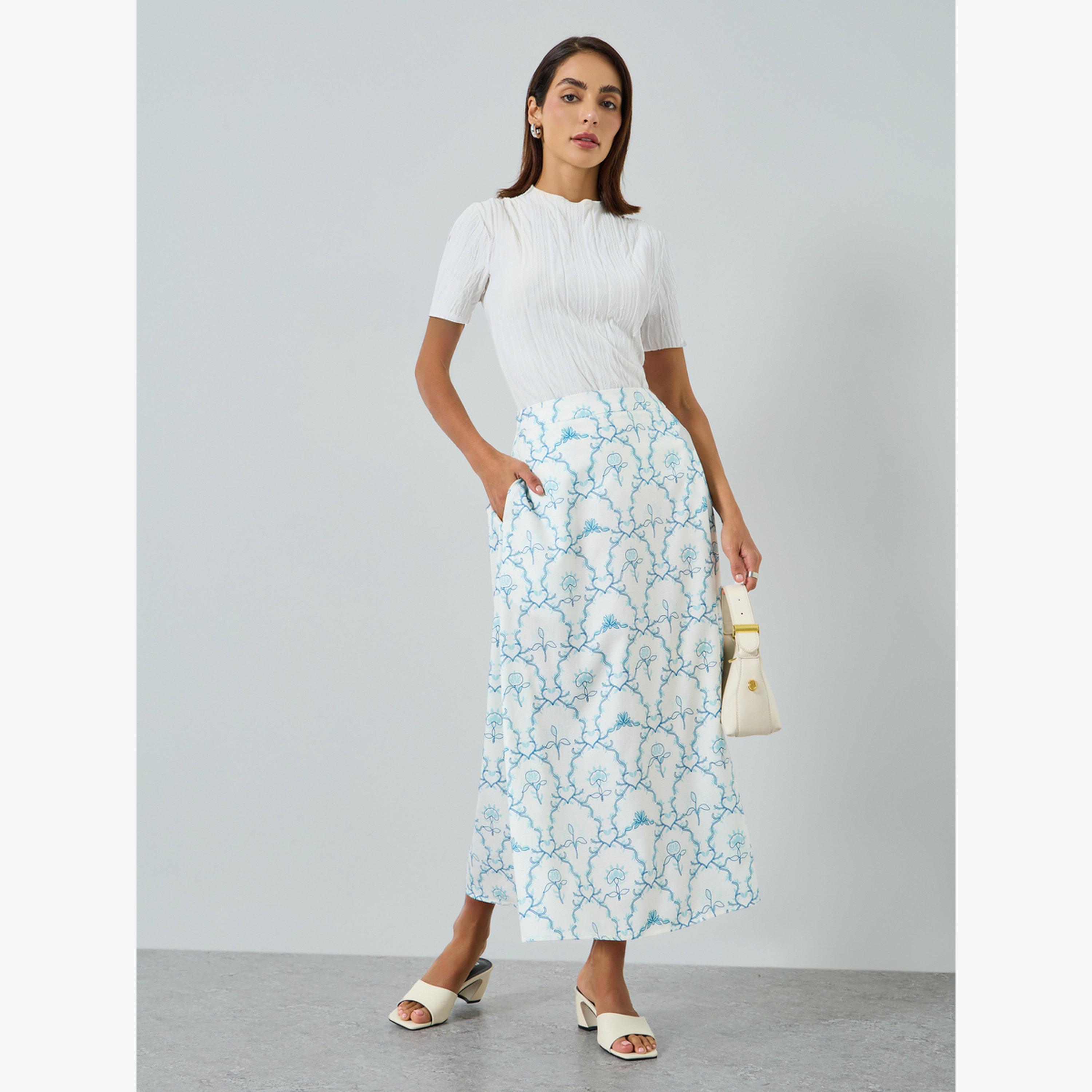 Take Two Women Blue Printed A-Line Midi Skirt-women-clothing-bottoms-skirts-image-2