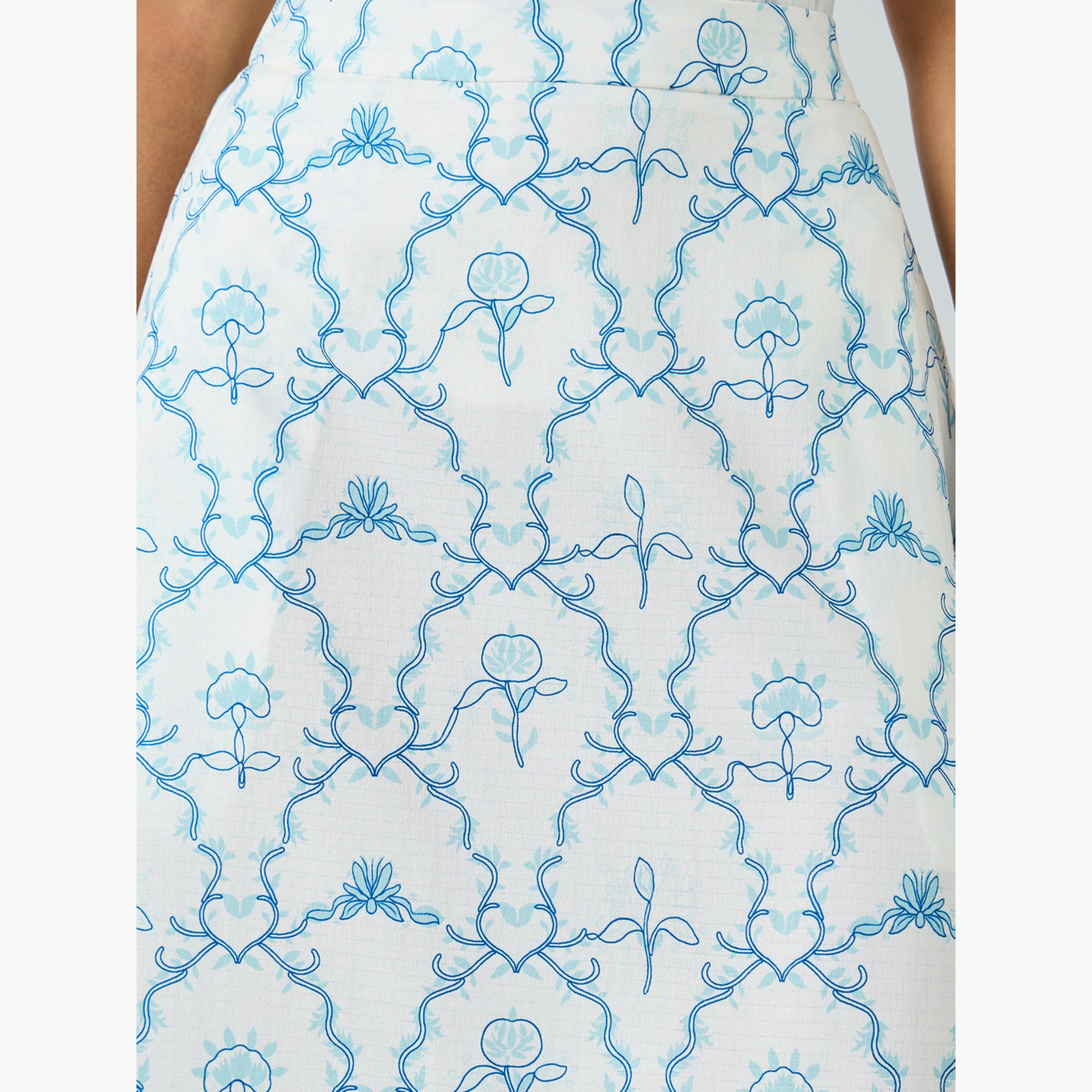 Take Two Women Blue Printed A-Line Midi Skirt-women-clothing-bottoms-skirts-image-3