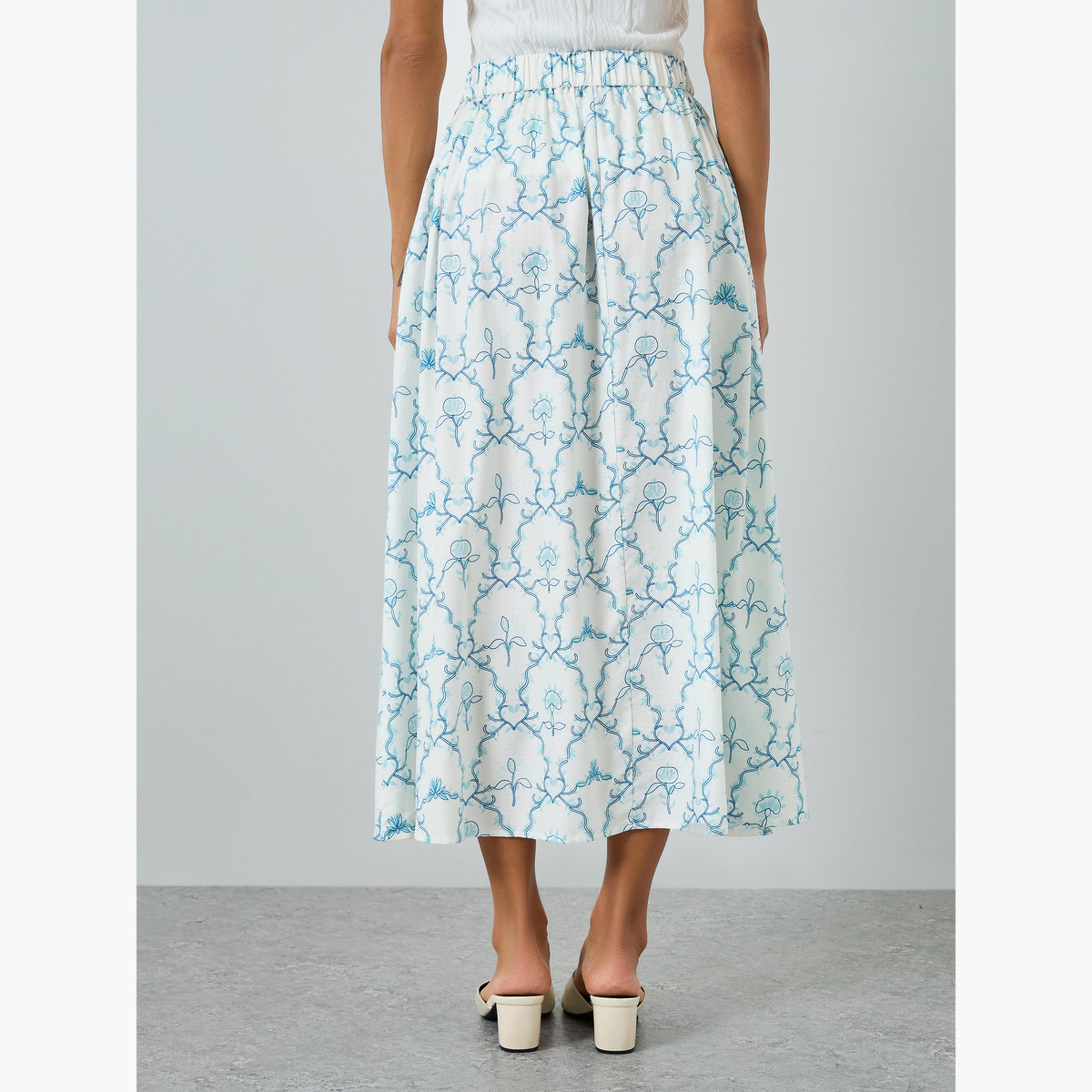 Take Two Women Blue Printed A-Line Midi Skirt-women-clothing-bottoms-skirts-image-4