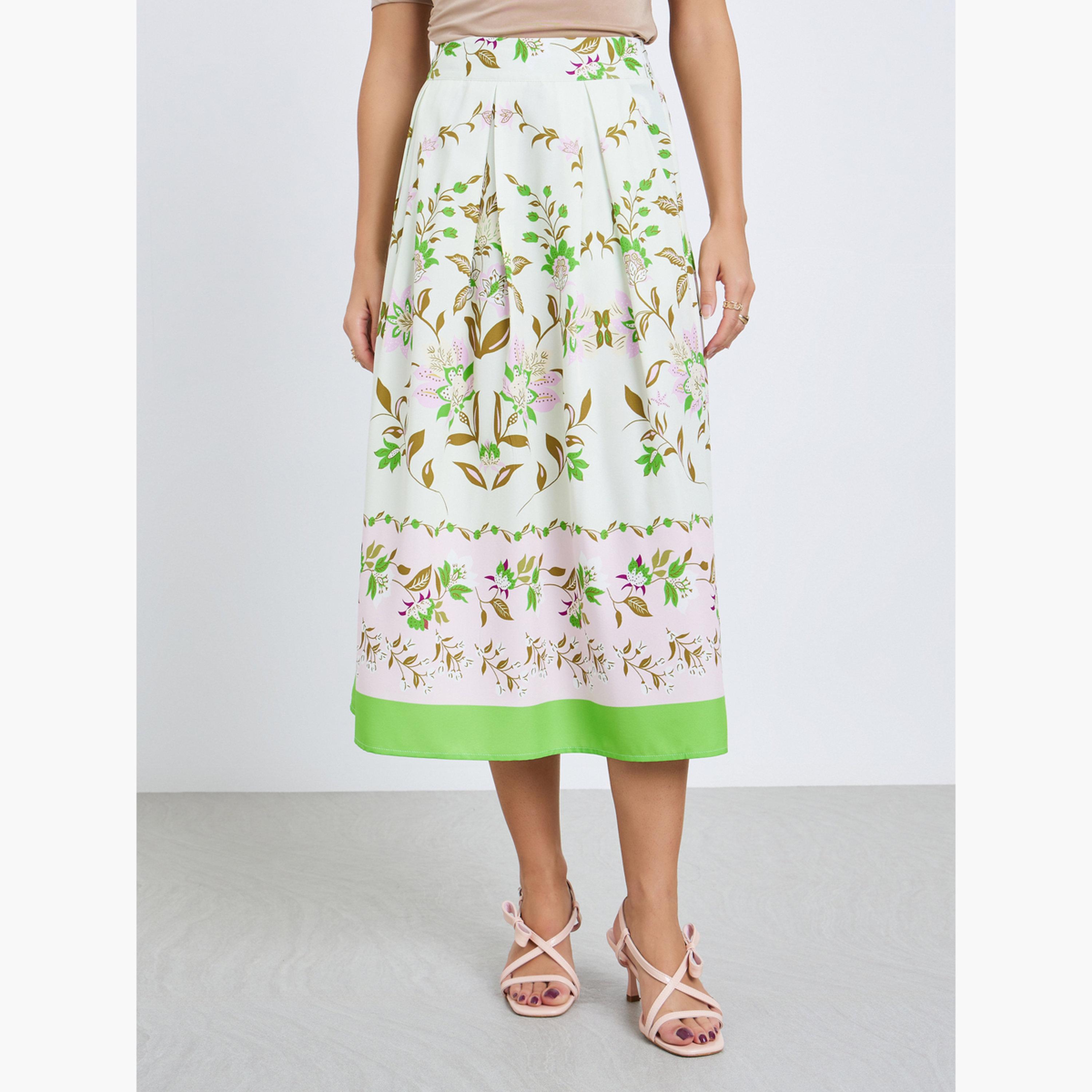 Take Two Women Floral Print A-Line Midi Skirt-women-clothing-bottoms-skirts-image-1