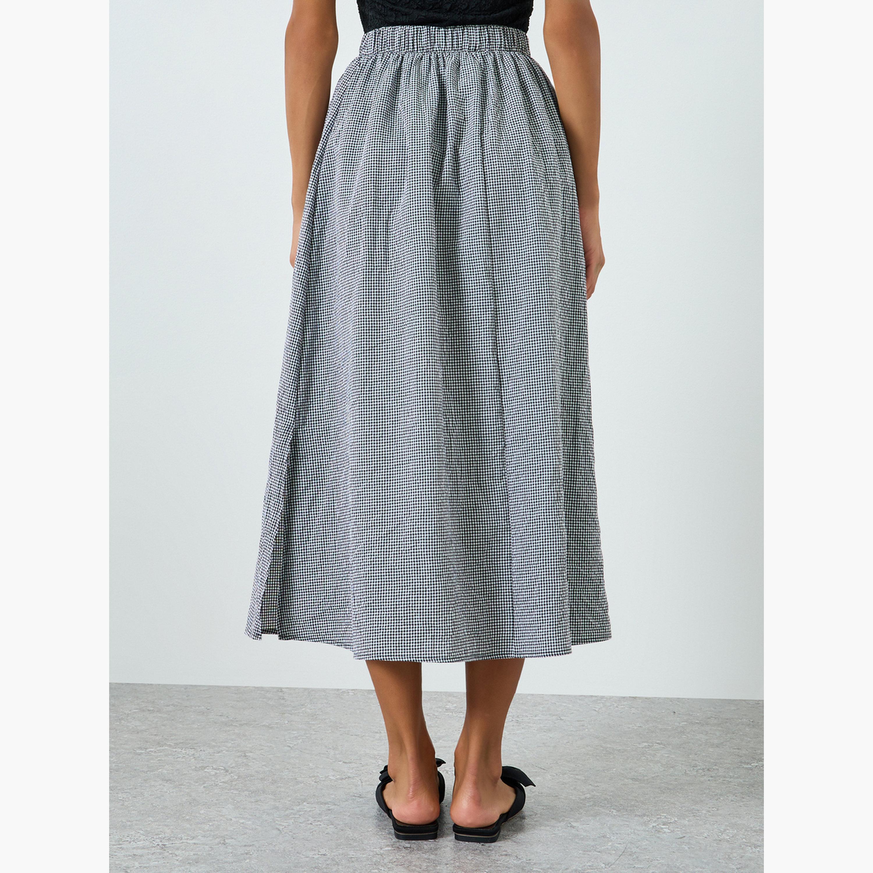 Take Two Women Checked Side Slit A-Line Skirt-women-clothing-bottoms-skirts-image-4