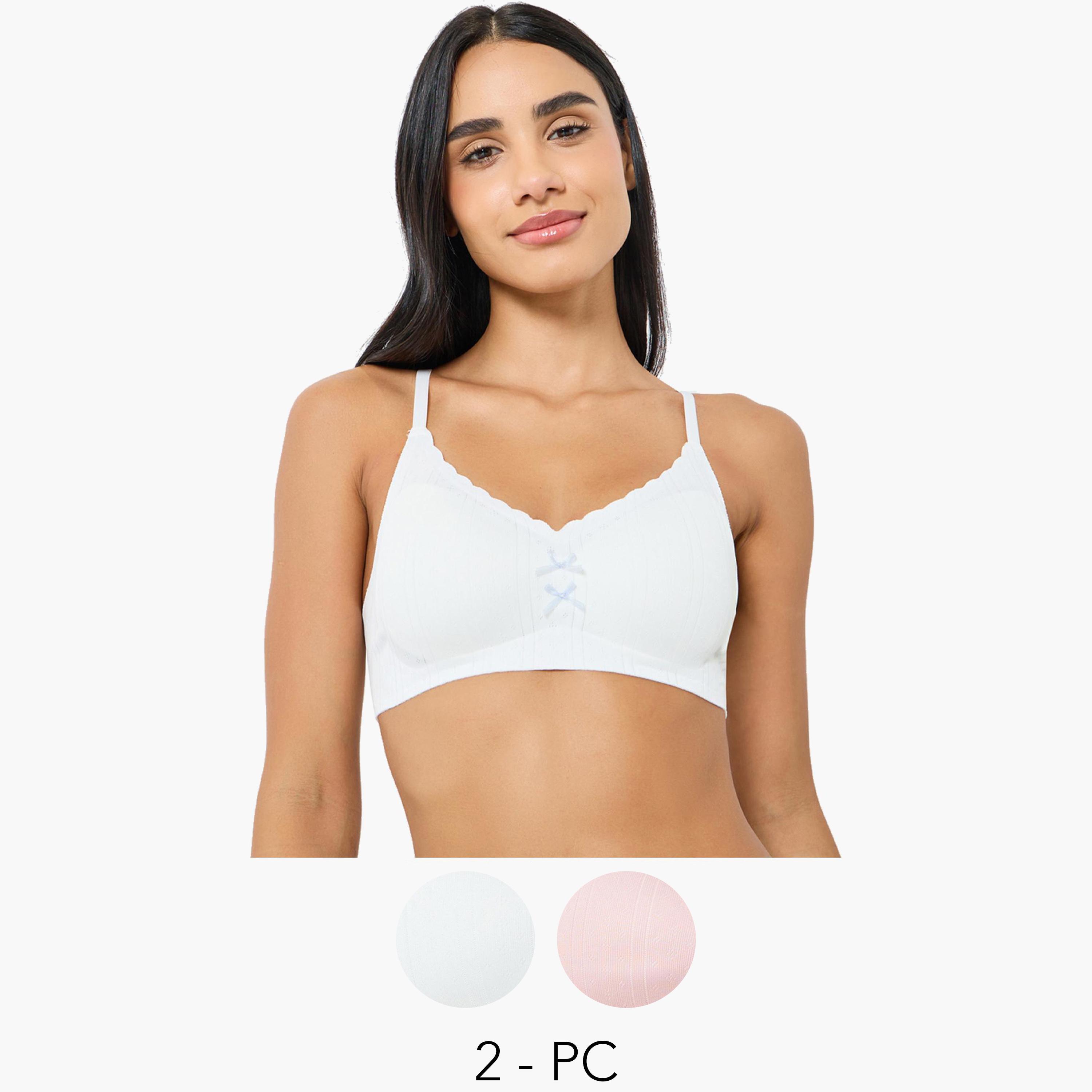 طقم 2 حمالة صدر تيشيرت بوينتيل بتفاصيل فيونكة-women-clothing-lingerie-bras-image-1