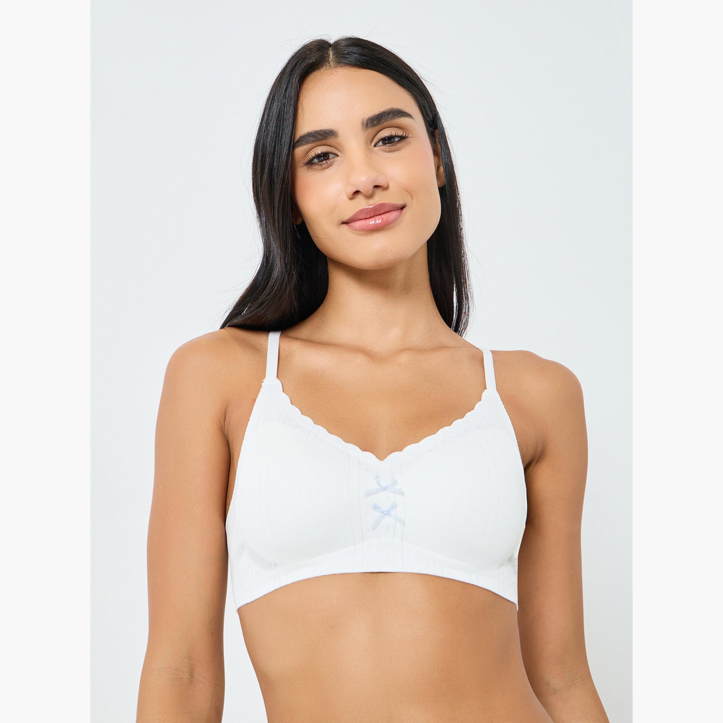 طقم 2 حمالة صدر تيشيرت بوينتيل بتفاصيل فيونكة-women-clothing-lingerie-bras-image-2
