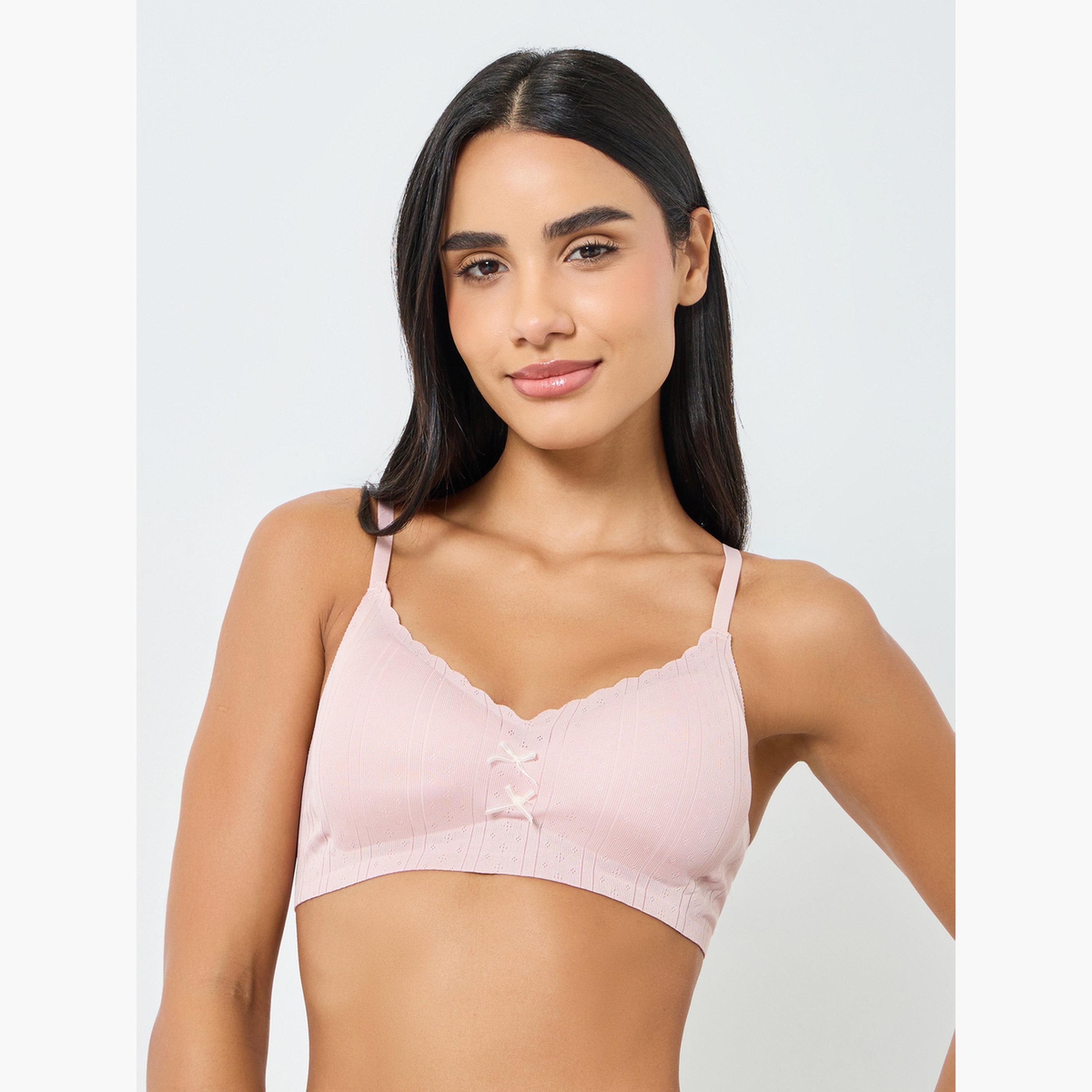 طقم 2 حمالة صدر تيشيرت بوينتيل بتفاصيل فيونكة-women-clothing-lingerie-bras-image-4
