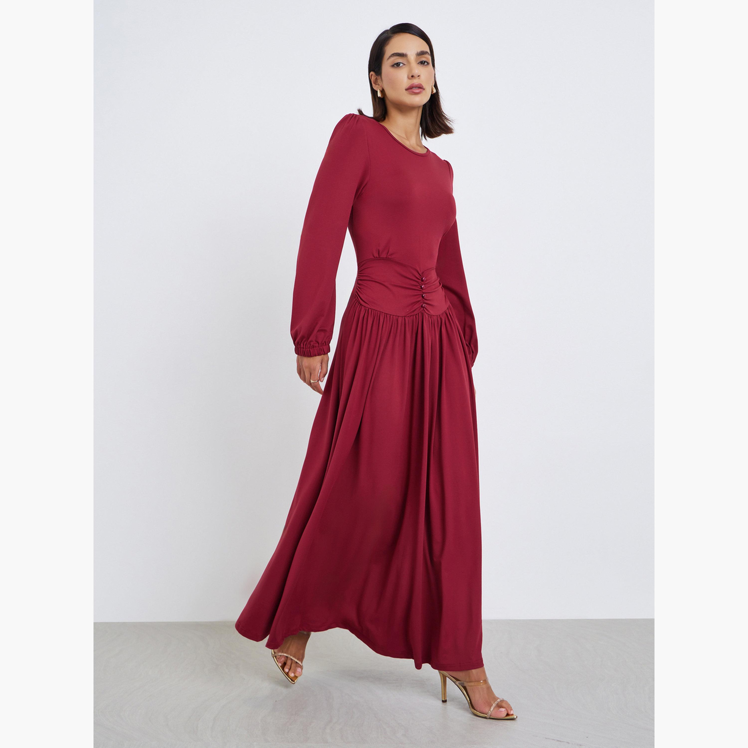 فستان طويل بخصر مزموم-women-clothing-dresses-image-3