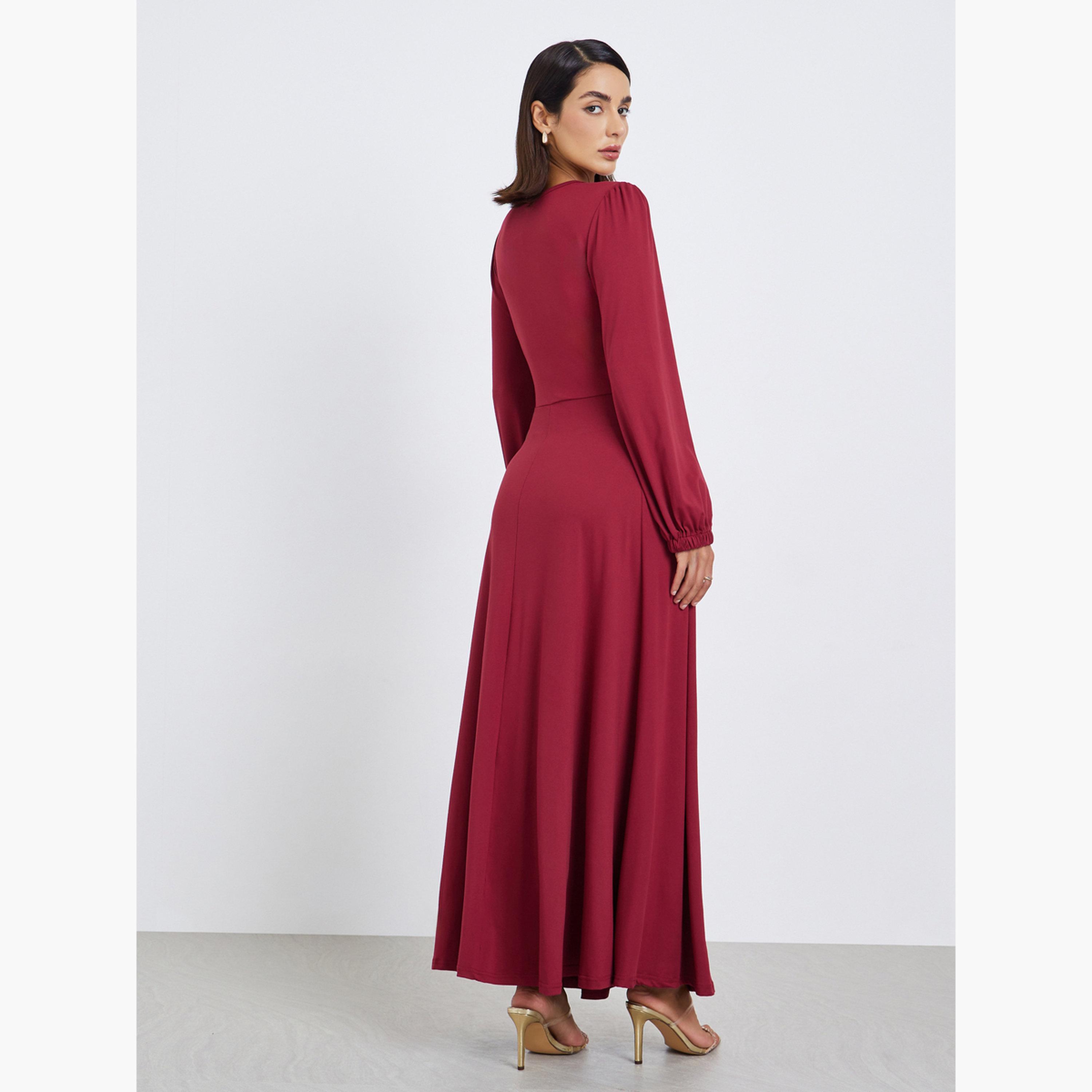 فستان طويل بخصر مزموم-women-clothing-dresses-image-4