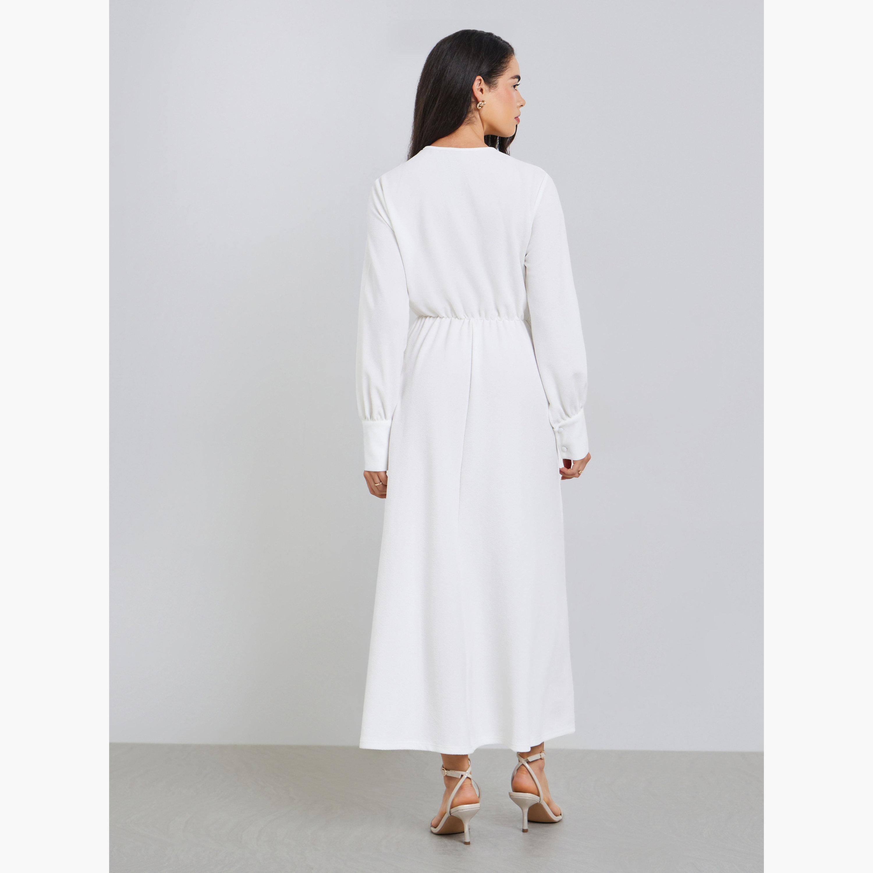 فستان ميدي بأزرار وتصميم واسع من الأسفل-women-clothing-dresses-image-4