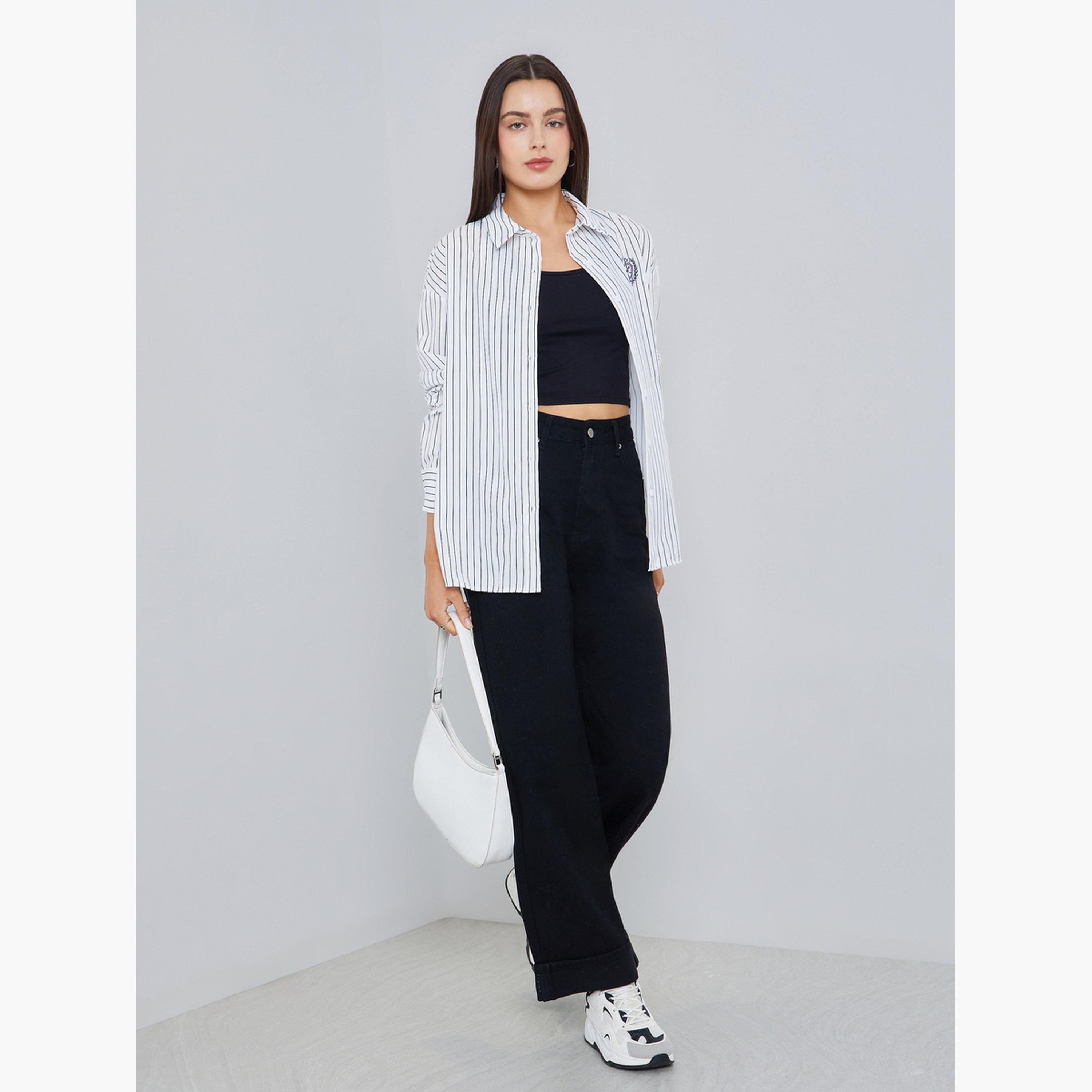 قميص مخطط وتفاصيل مُطرّزة بمقاس كبير-women-clothing-shirtsandblouses-shirts-image-2