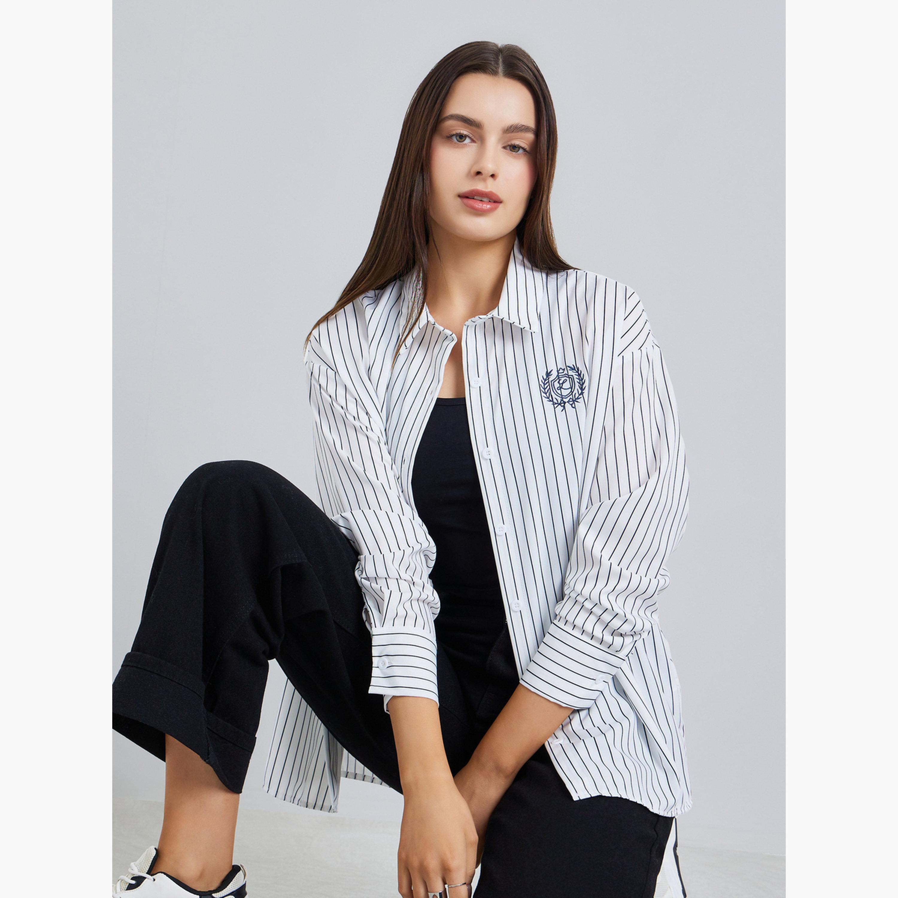 قميص مخطط وتفاصيل مُطرّزة بمقاس كبير-women-clothing-shirtsandblouses-shirts-image-3