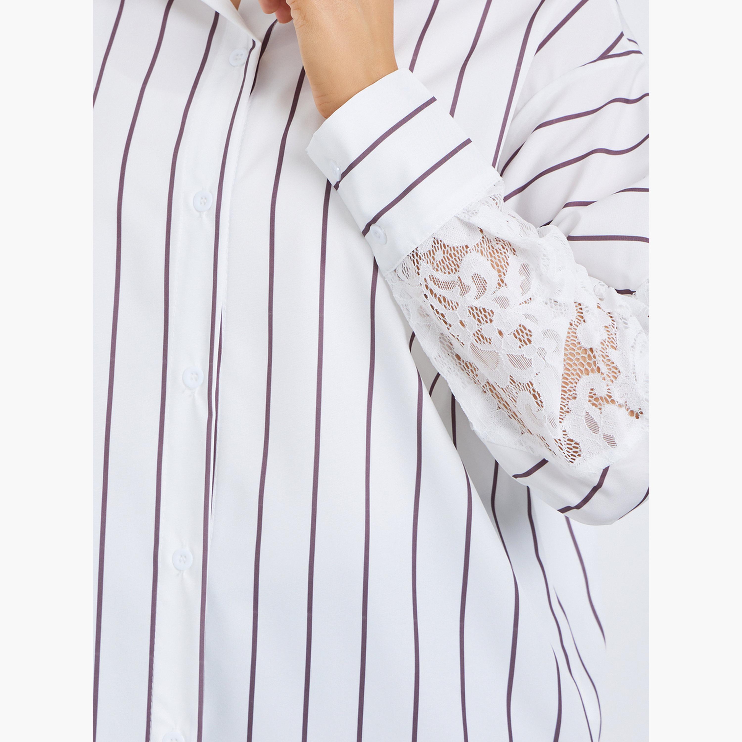 قميص مخطط بمقاس كبير وأكمام دانتيل-women-clothing-shirtsandblouses-shirts-image-4