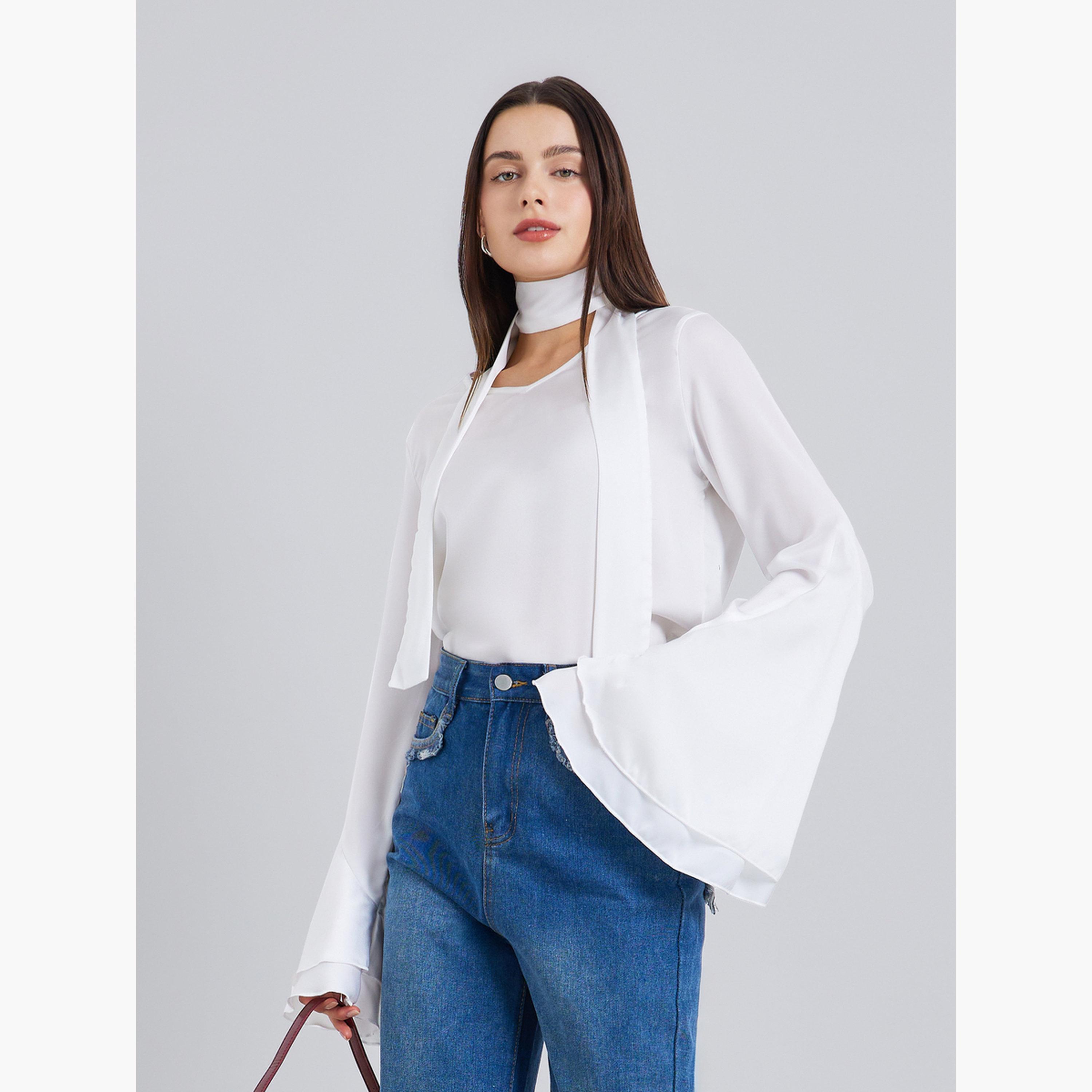 Styli Women White Flared Sleeve Blouse-women-clothing-shirtsandblouses-blouses-image-3