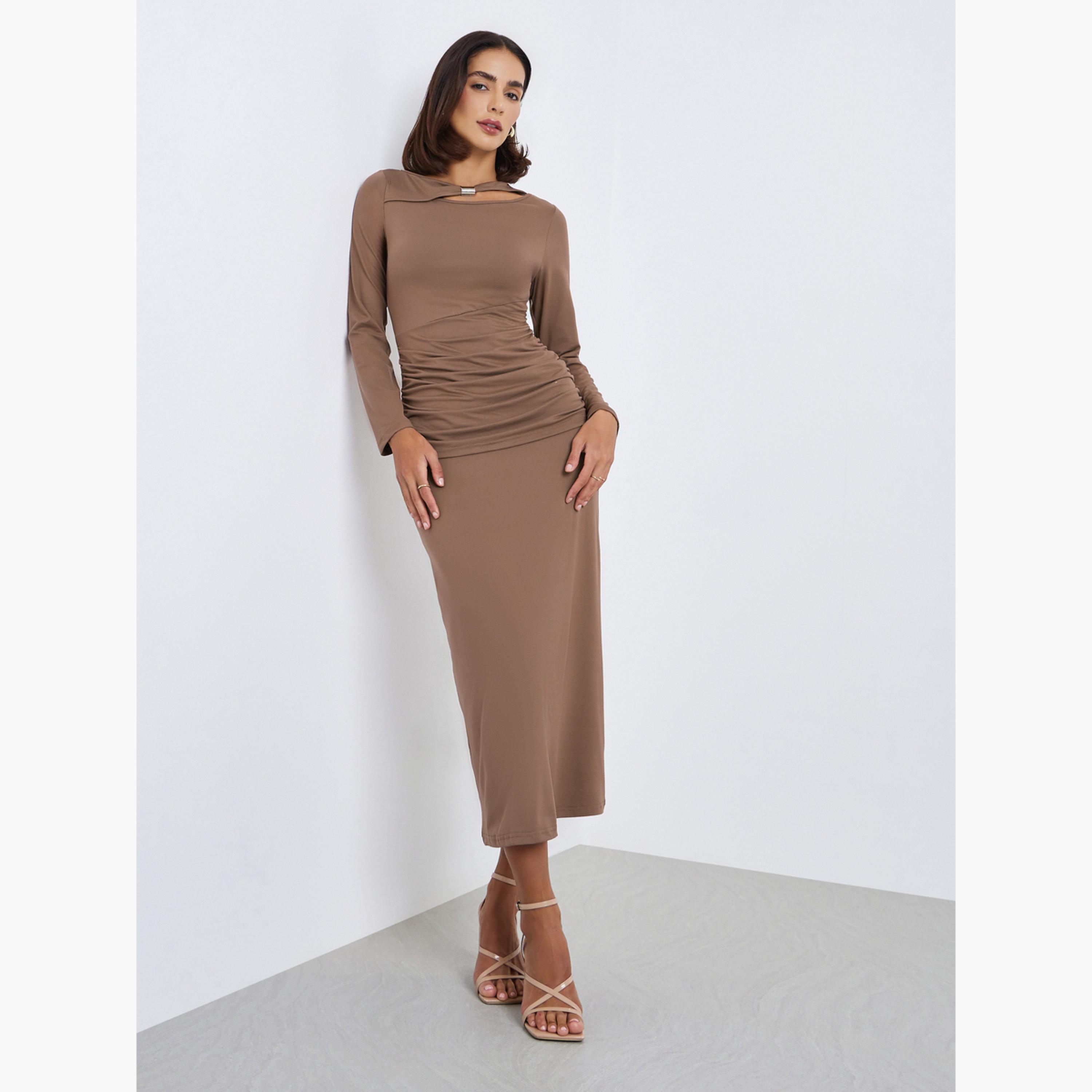 فستان ميدي ضيق مُطوى-women-clothing-dresses-image-1